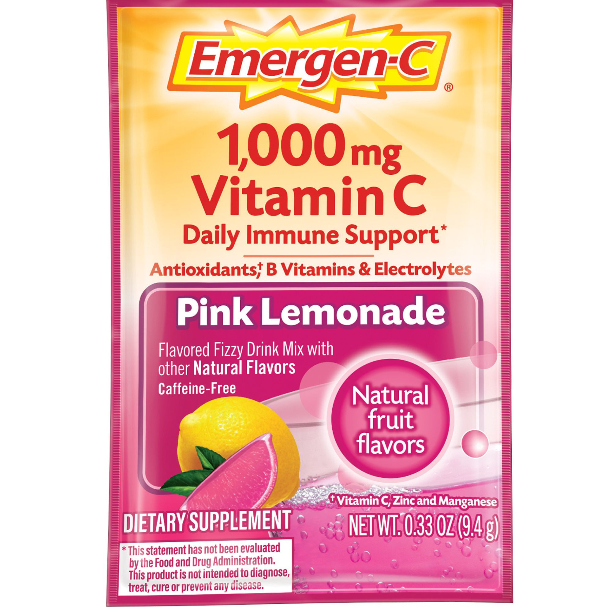 Emergen-C Daily Immune Support Vitamin C Supplement Powder, Pink Lemonade