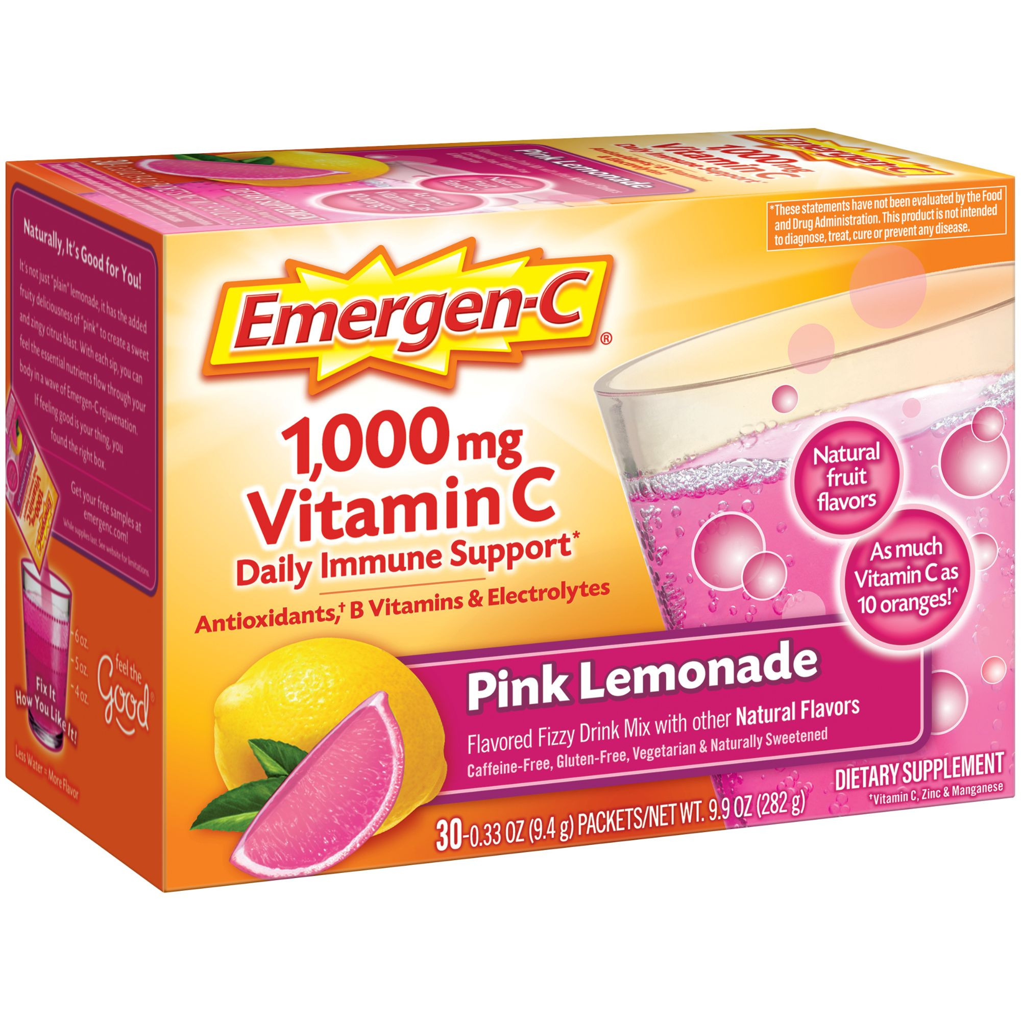 Emergen-C Vitamin C Daily Immune Support Fizzy Drink Mix Supplement, Pink Lemonade