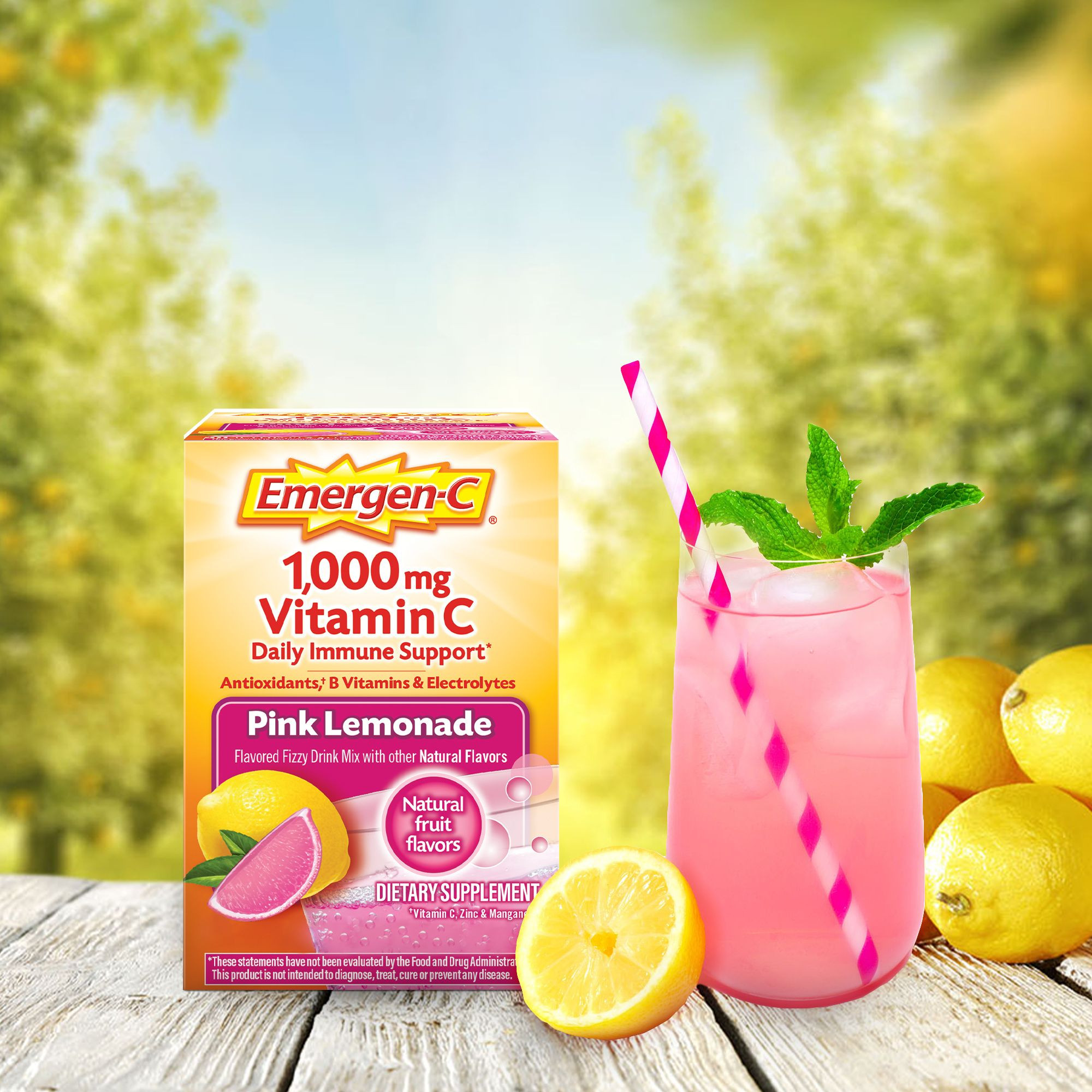 Emergen-C Daily Immune Support Vitamin C Supplement Powder, Pink Lemonade