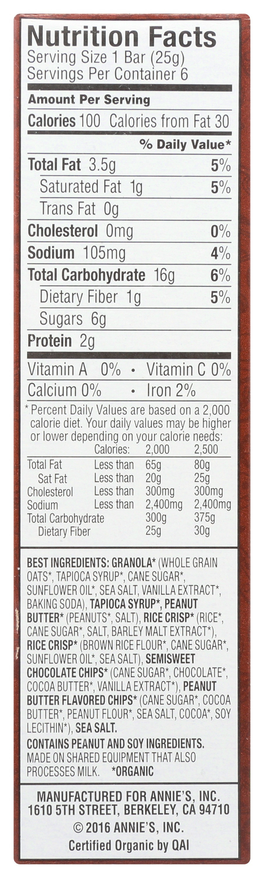 Annie's Organic Peanut Butter Chocolate Chip Chewy Granola Bars