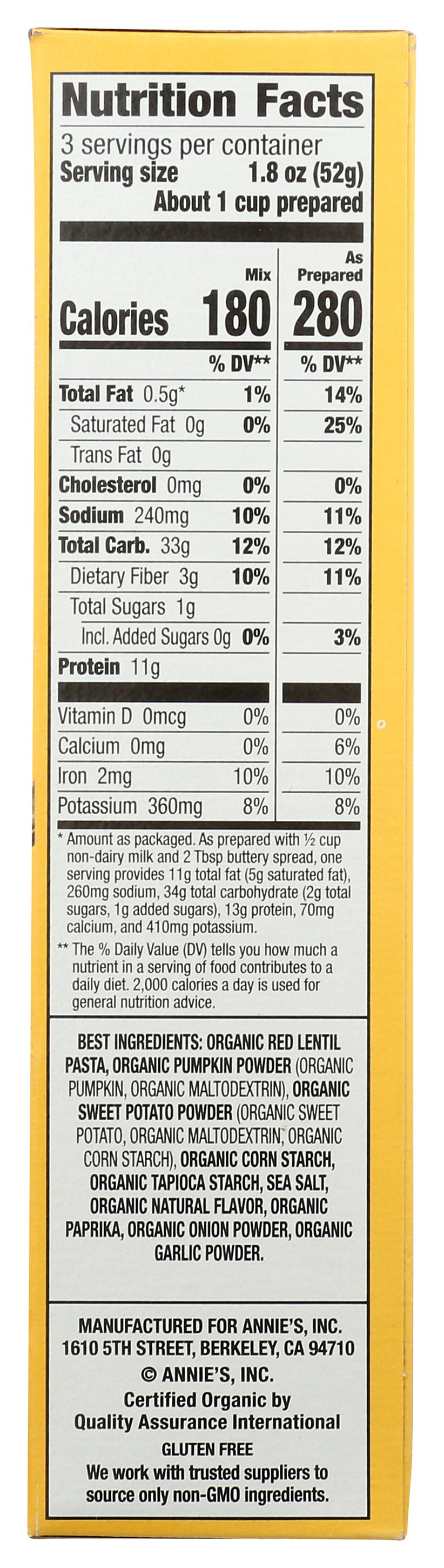 Annie's Red Lentil Spirals with Sweet Potato & Pumpkin Sauce