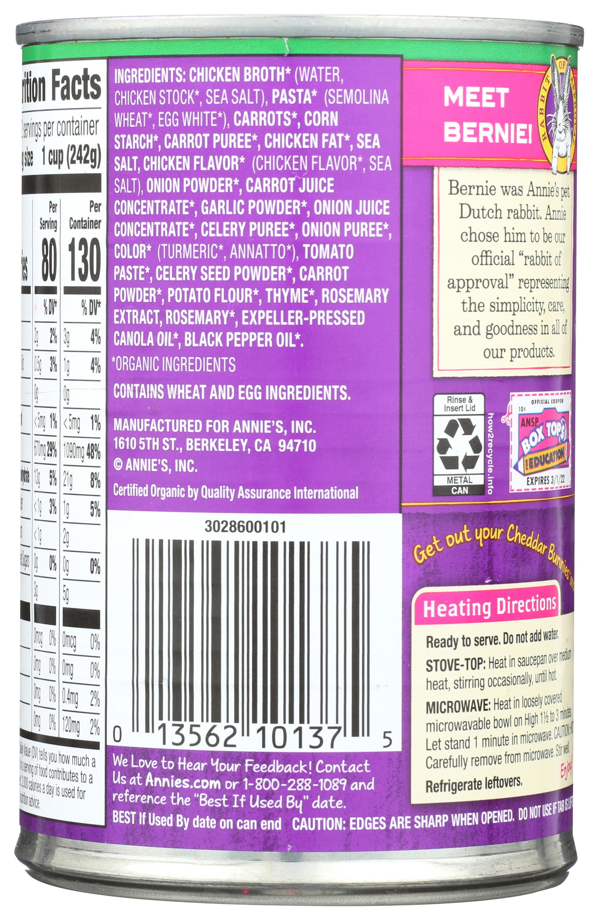 Annie's Homegrown Bunny Pasta & Chicken Broth Soup