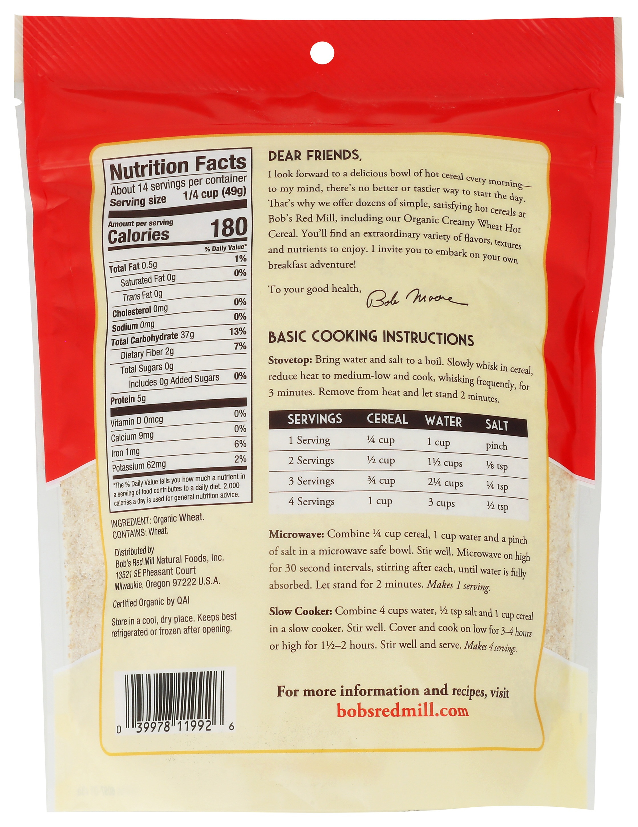 Bob's Red Mill Organic Creamy Wheat Cereal