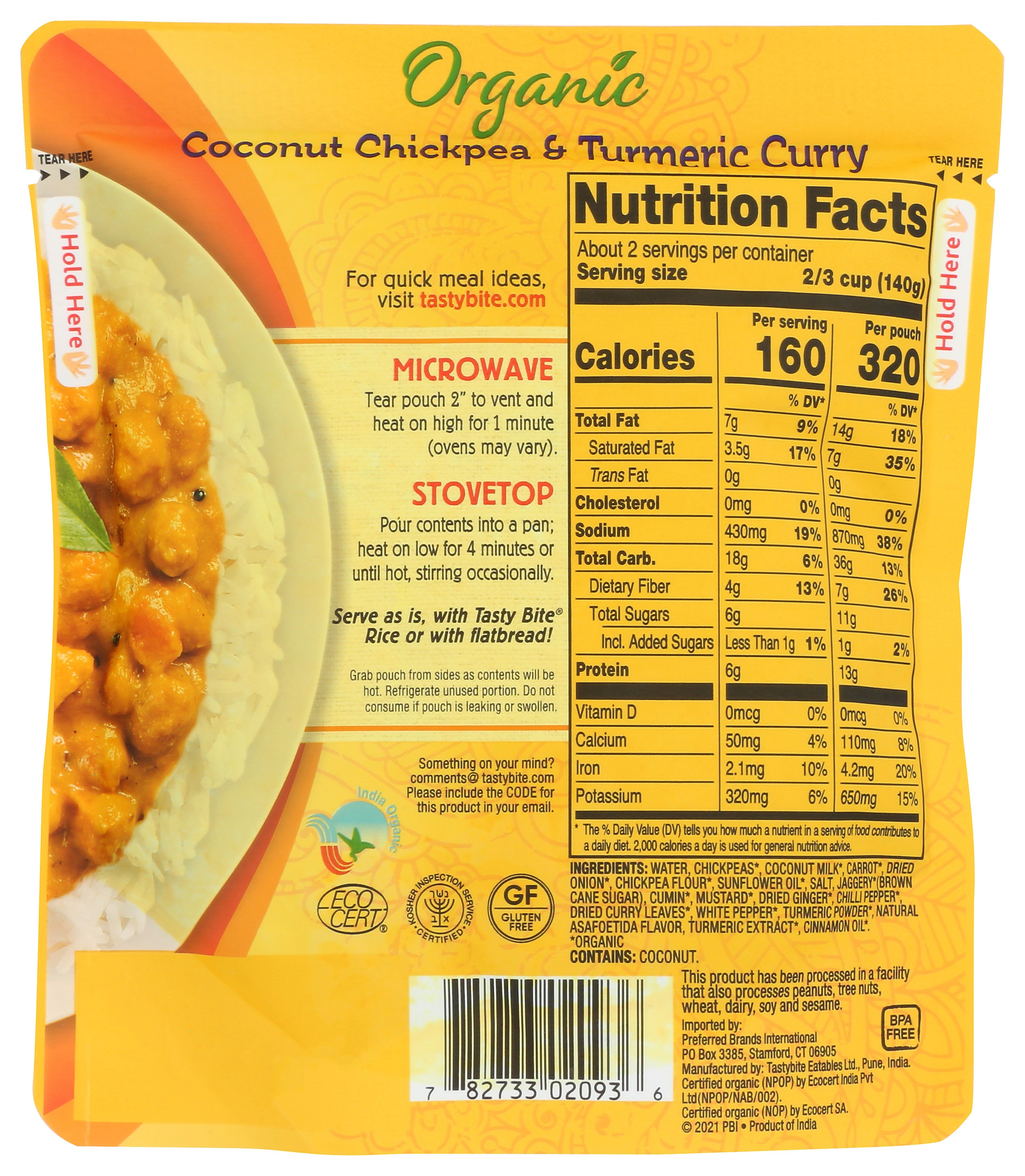 Tasty Bite Coconut Chickpea Tumeric Curry