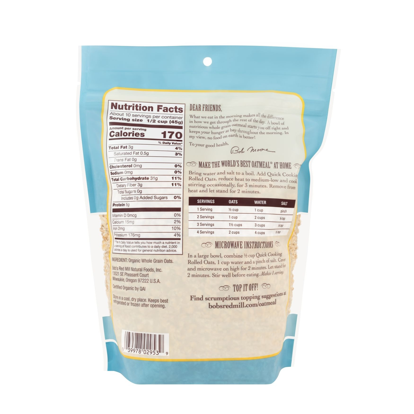 Bob's Red Mill Organic Quick Cooking Rolled Oats