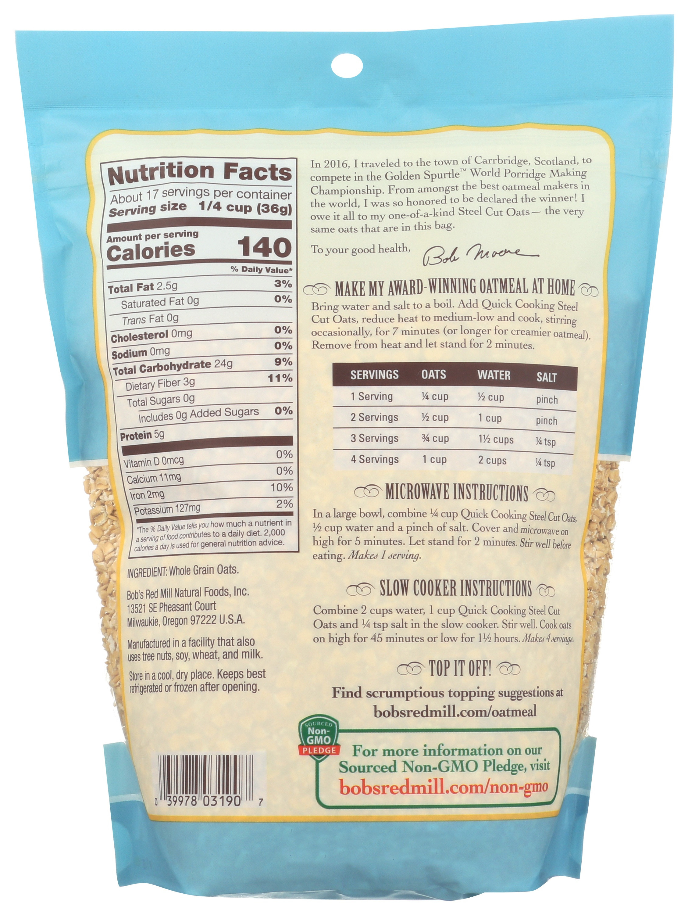 Bob's Red Mill Quick Cooking Steel Cut Oats