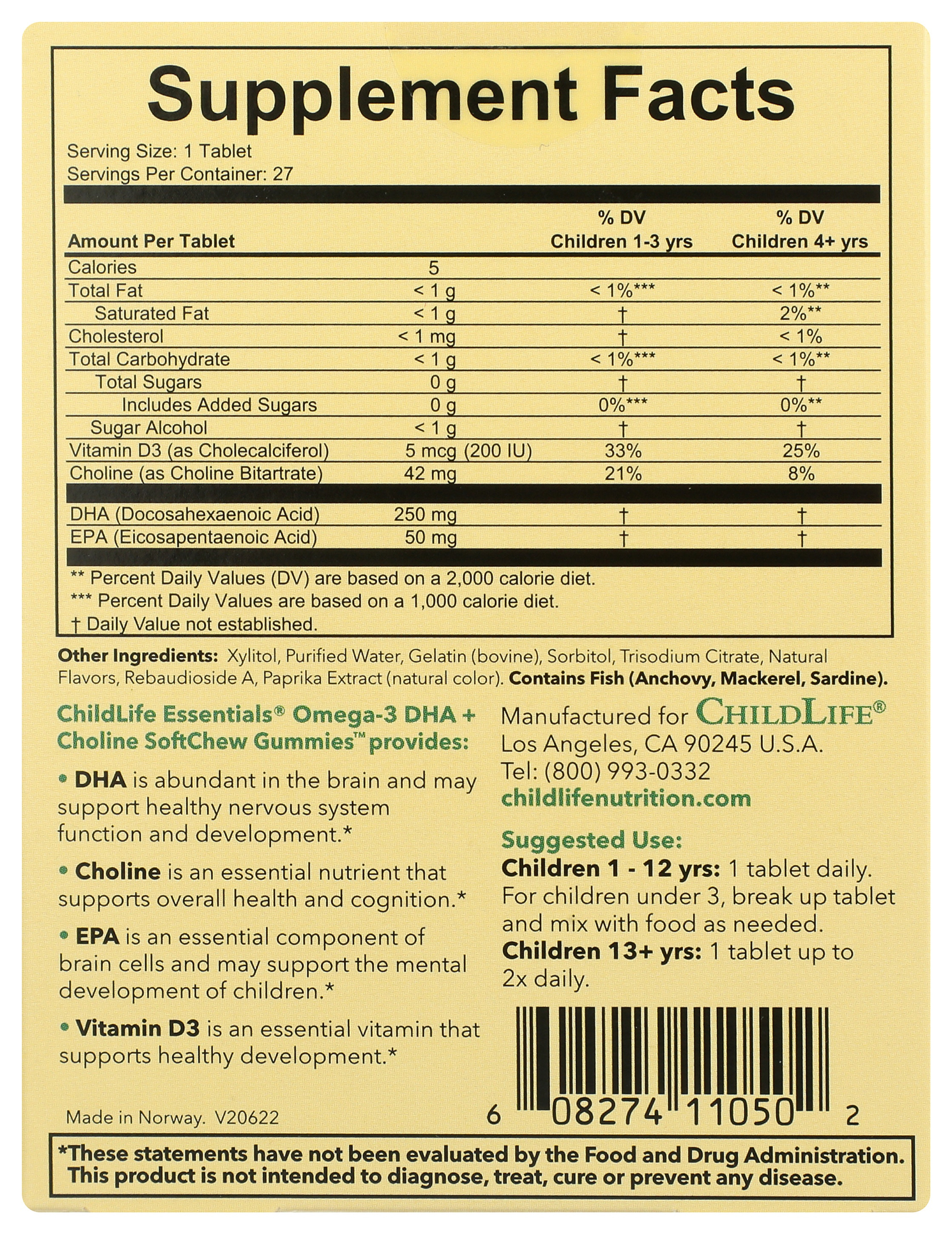 Childlife Essentials - Dha+choline Omega3 Soft Chew Gummies