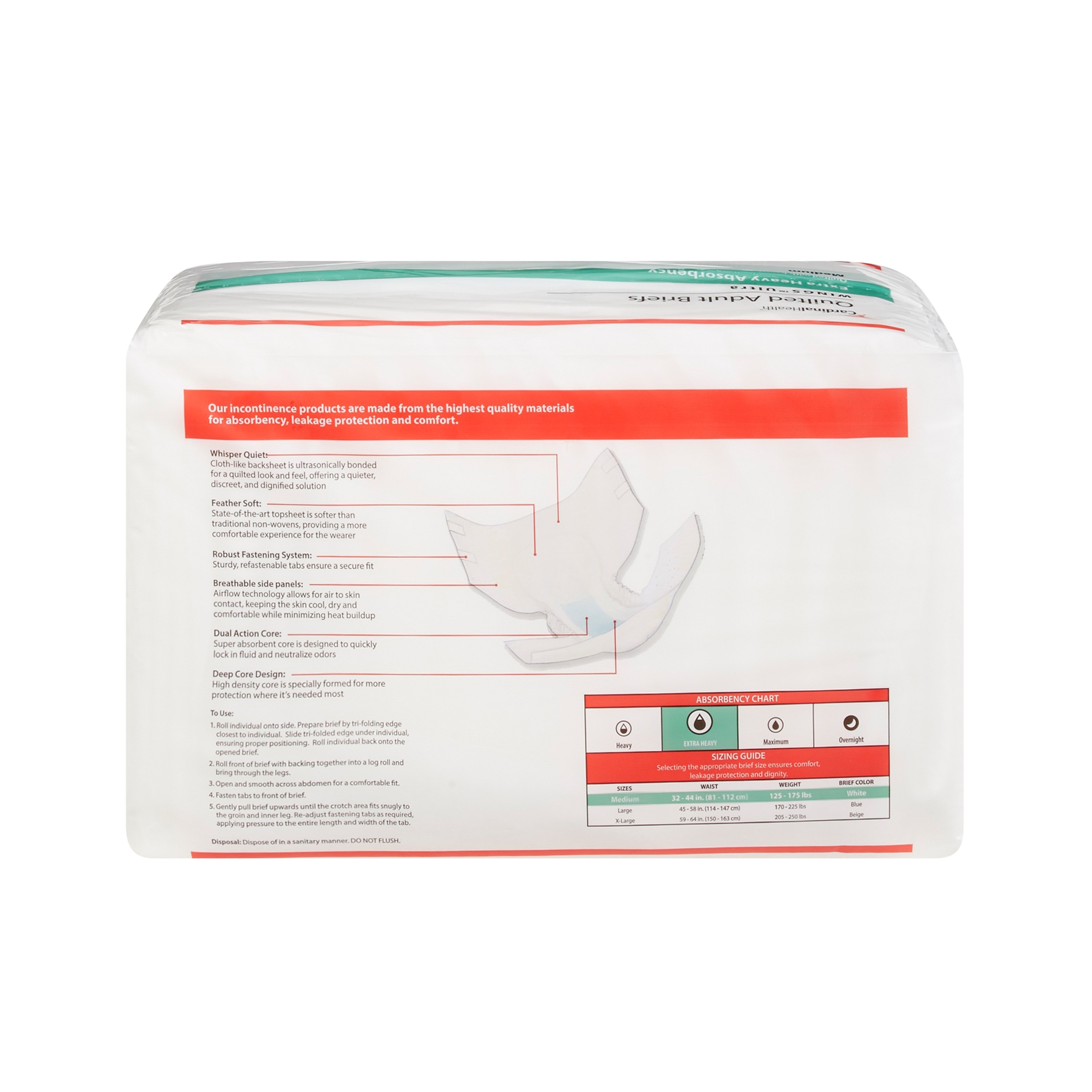 Cardinal Wings Quilted Adult Diapers with Tabs, Ultra