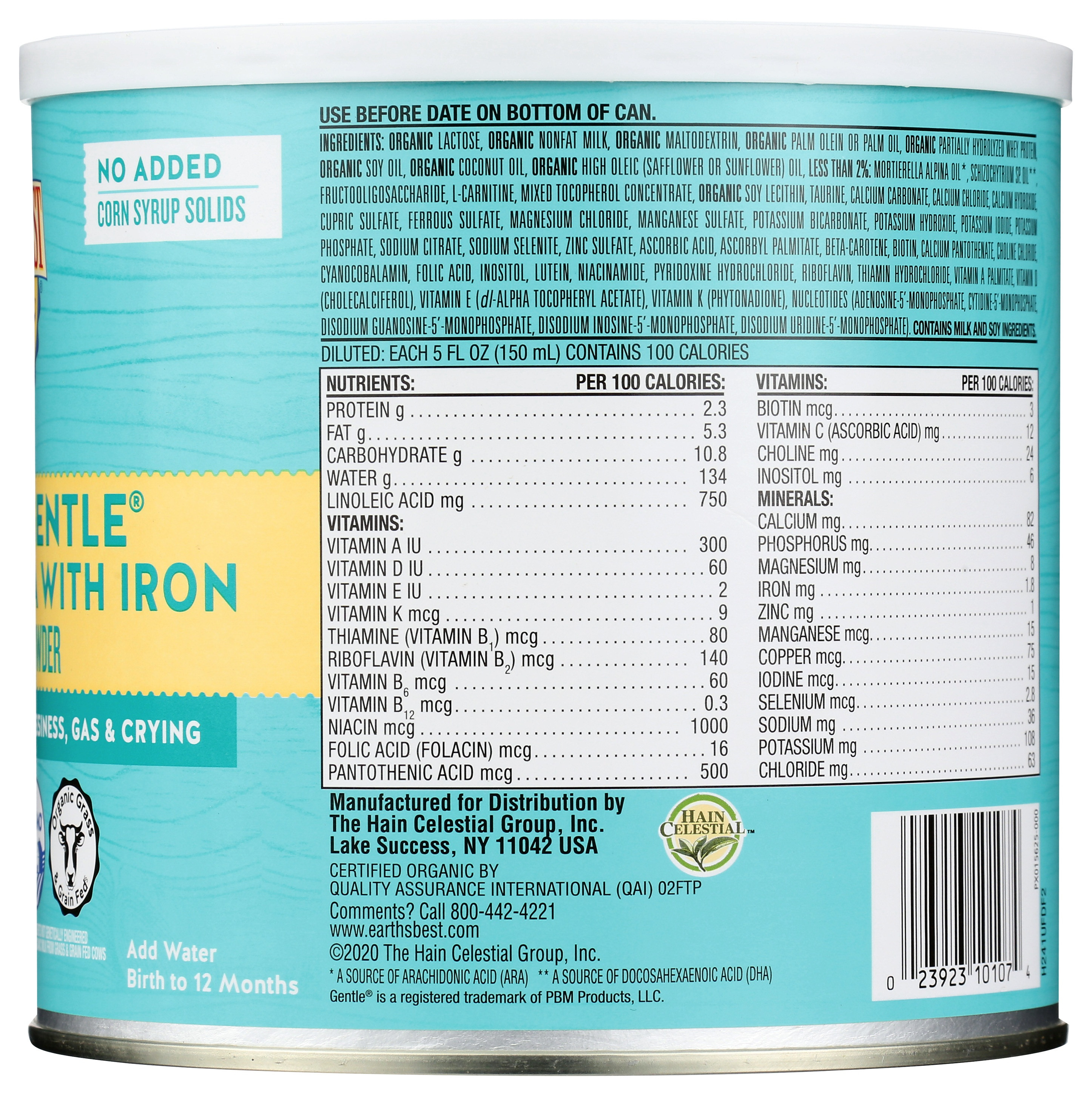 Earth's Best Organic Gentle Infant Formula With Iron