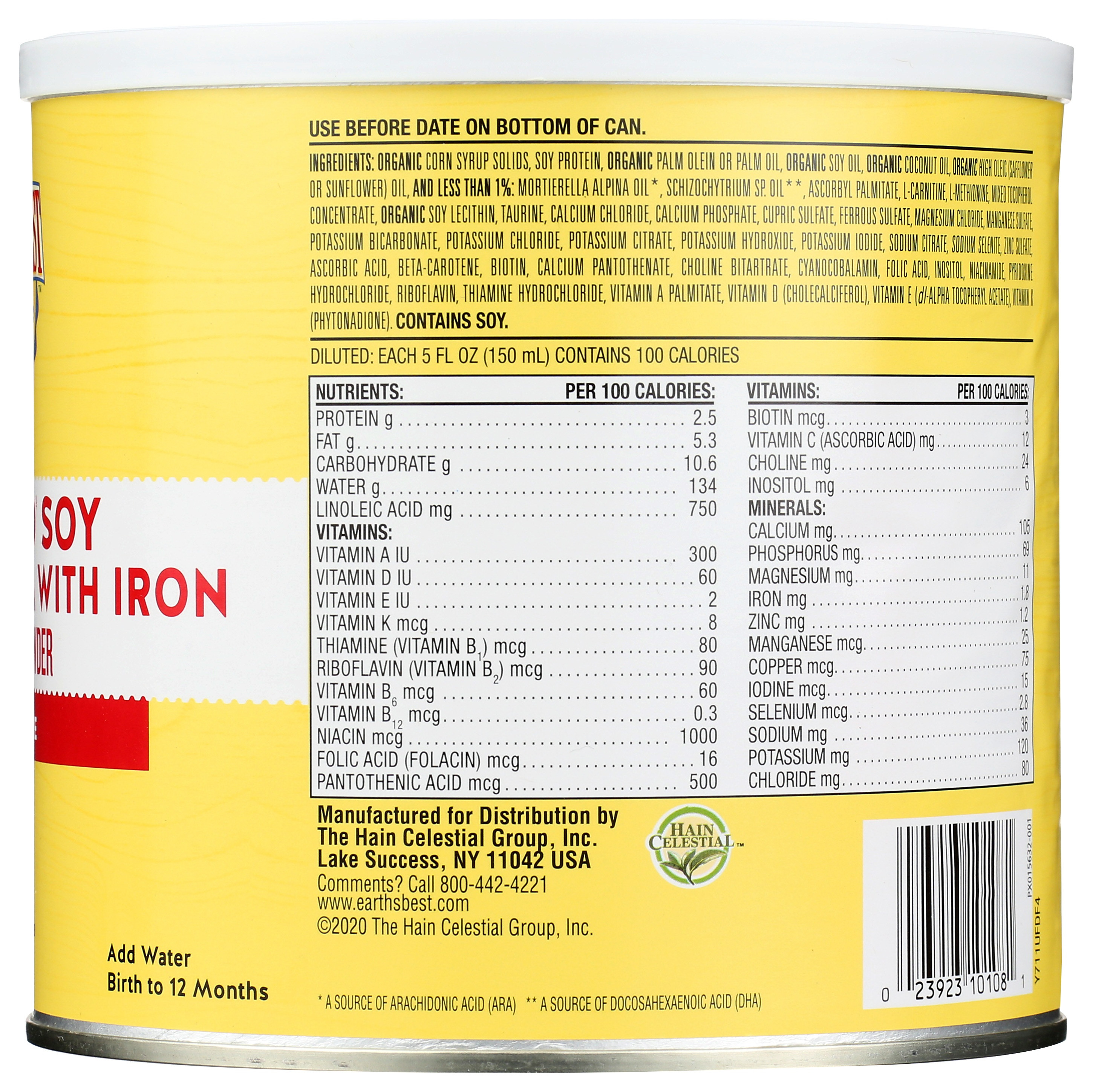 Earth's Best Non-GMO Soy Infant Formula With Iron
