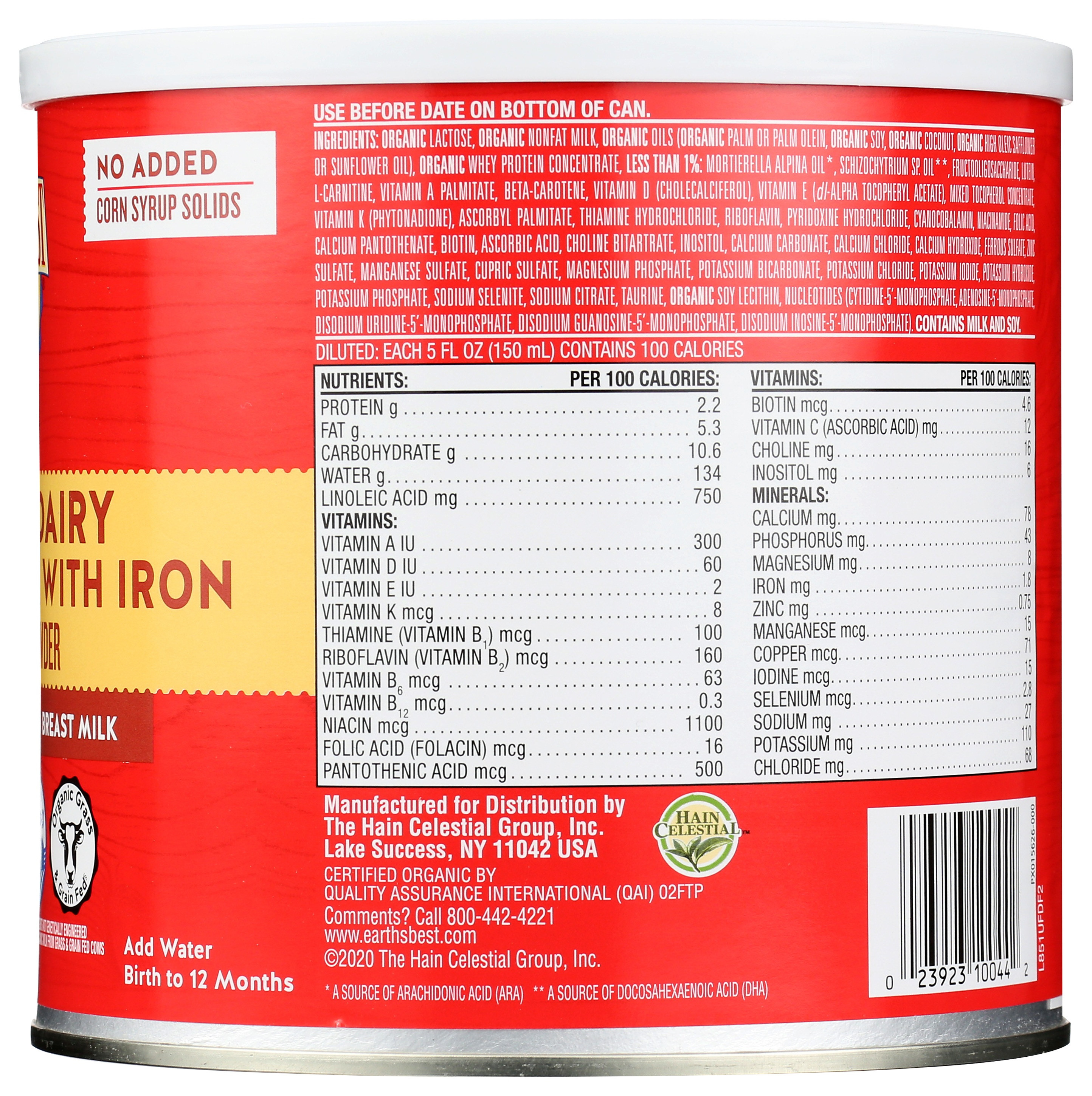 Earth's Best Organic Dairy Infant Formula With Iron