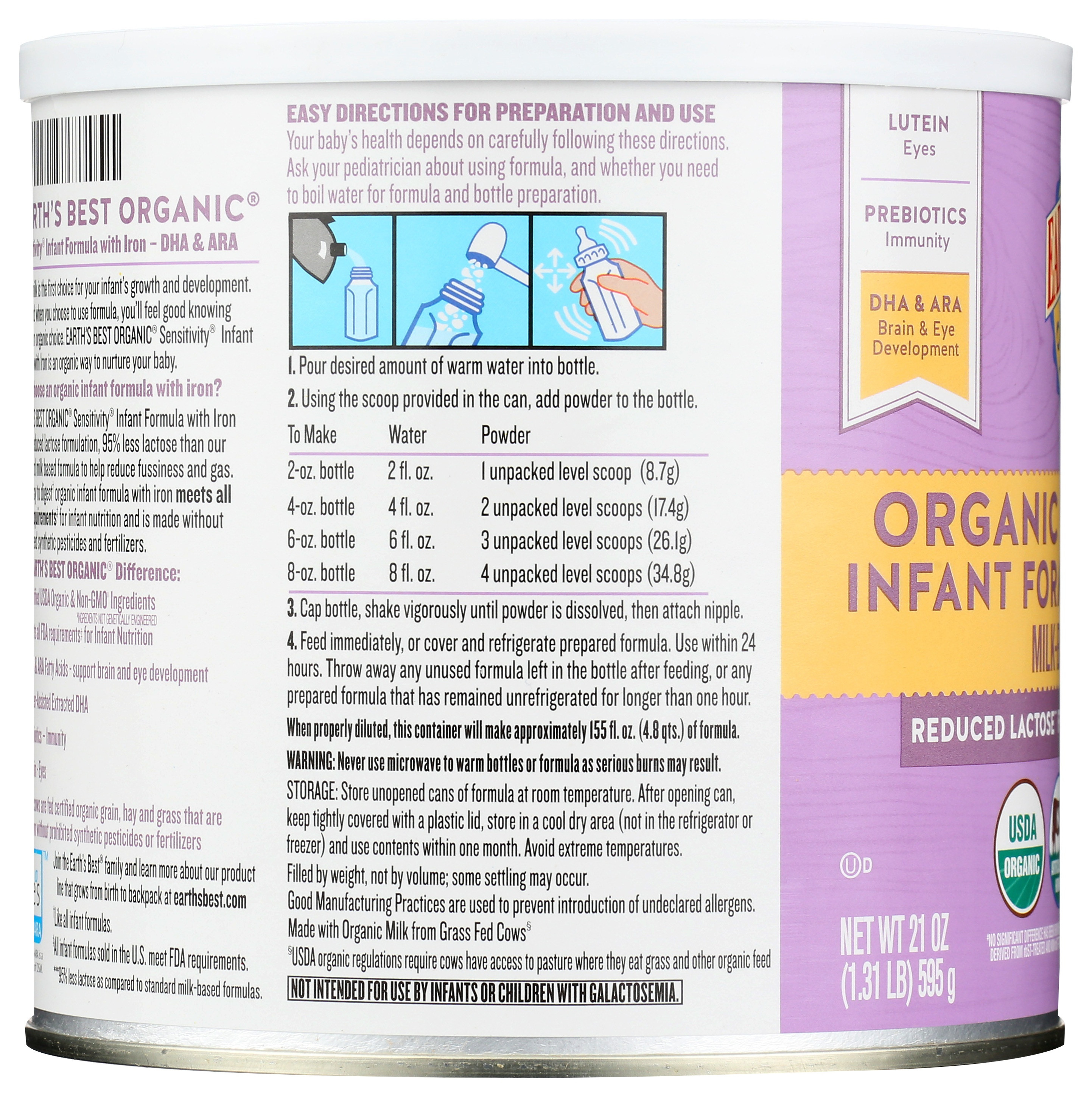 Earth's Best Organic Sensitivity Infant Formula With Iron