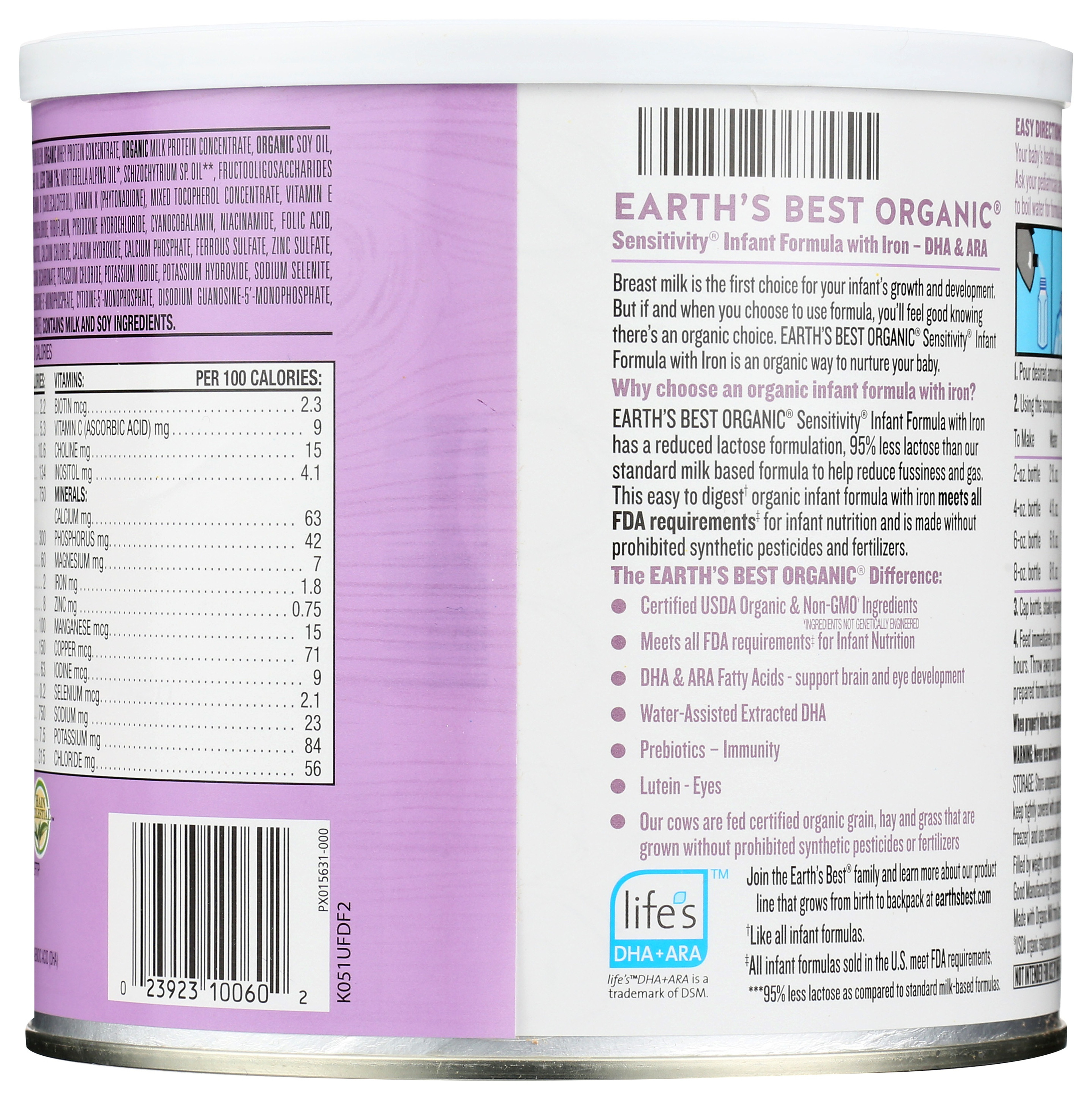 Earth's Best Organic Sensitivity Infant Formula With Iron