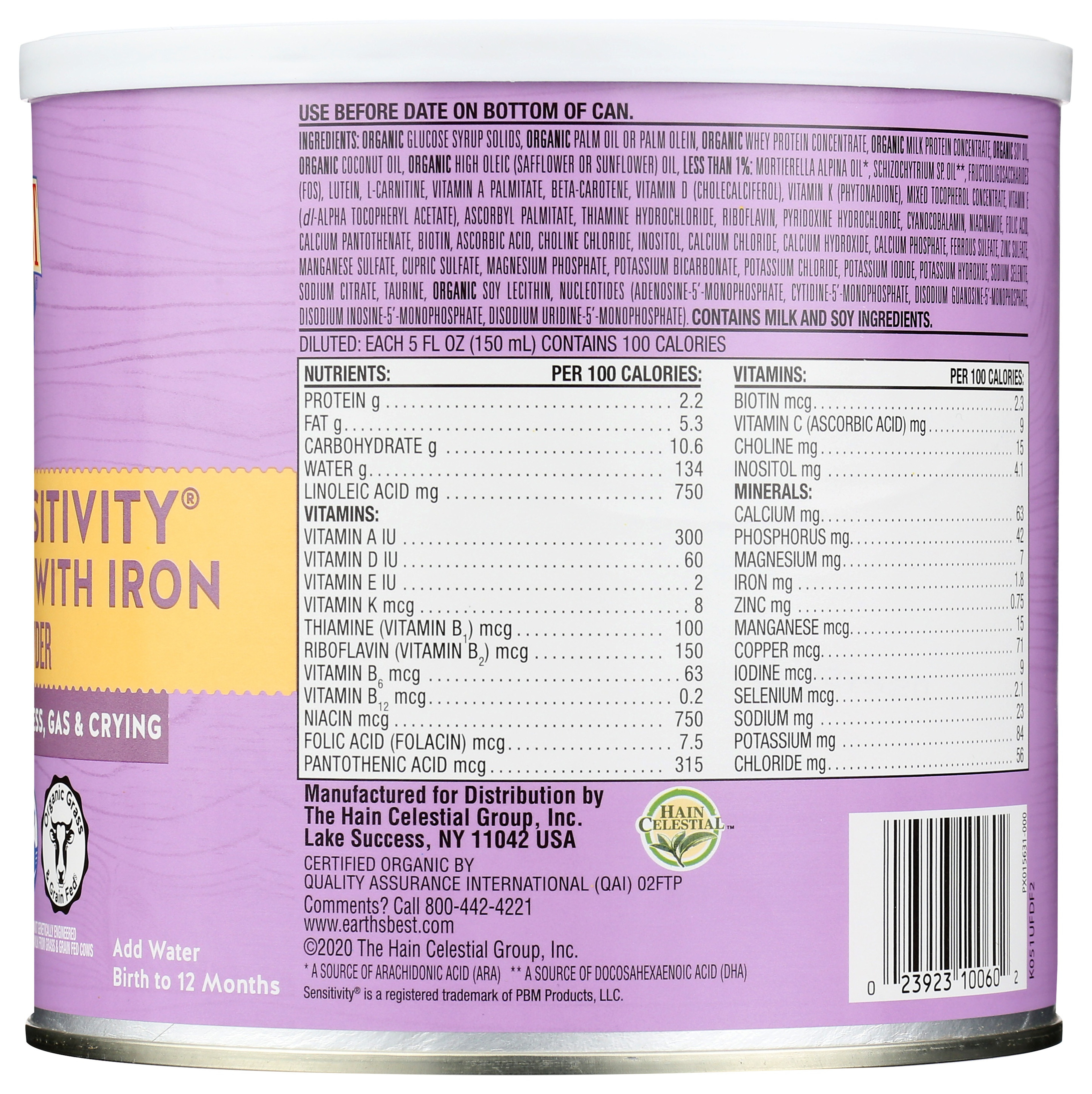 Earth's Best Organic Sensitivity Infant Formula With Iron
