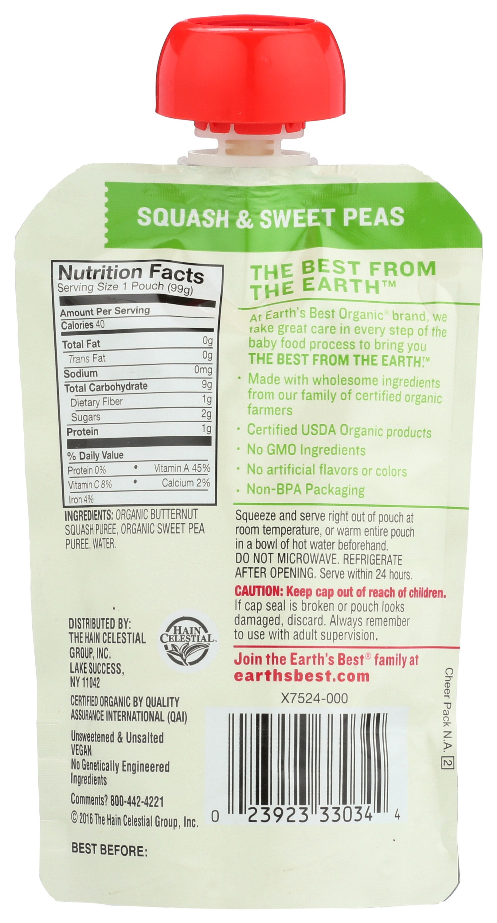 Earth's Best Stage 2 Organic Baby Food Puree