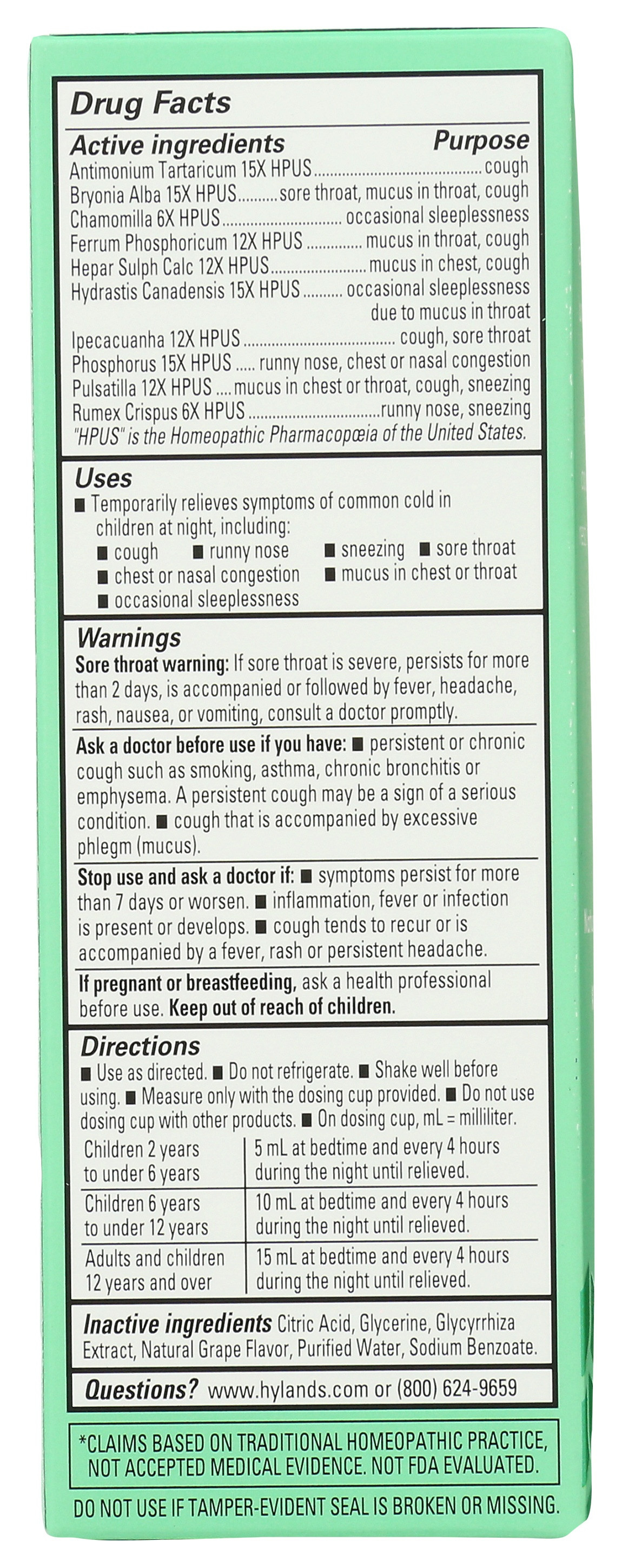 Hyland's Kid's Cough & Mucus Nighttime Syrup