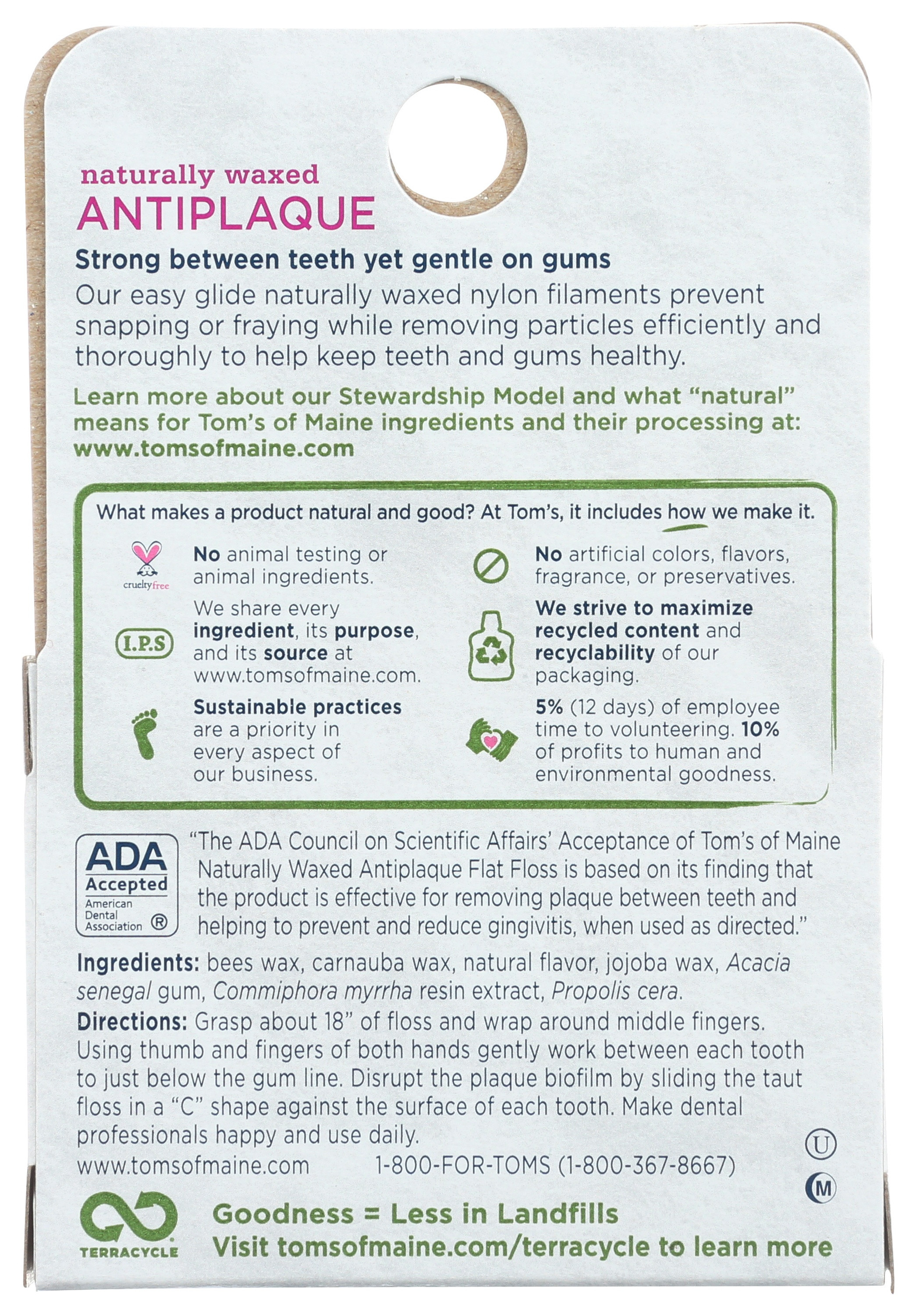 Tom's of Maine Waxed  Antiplaque Flat Floss