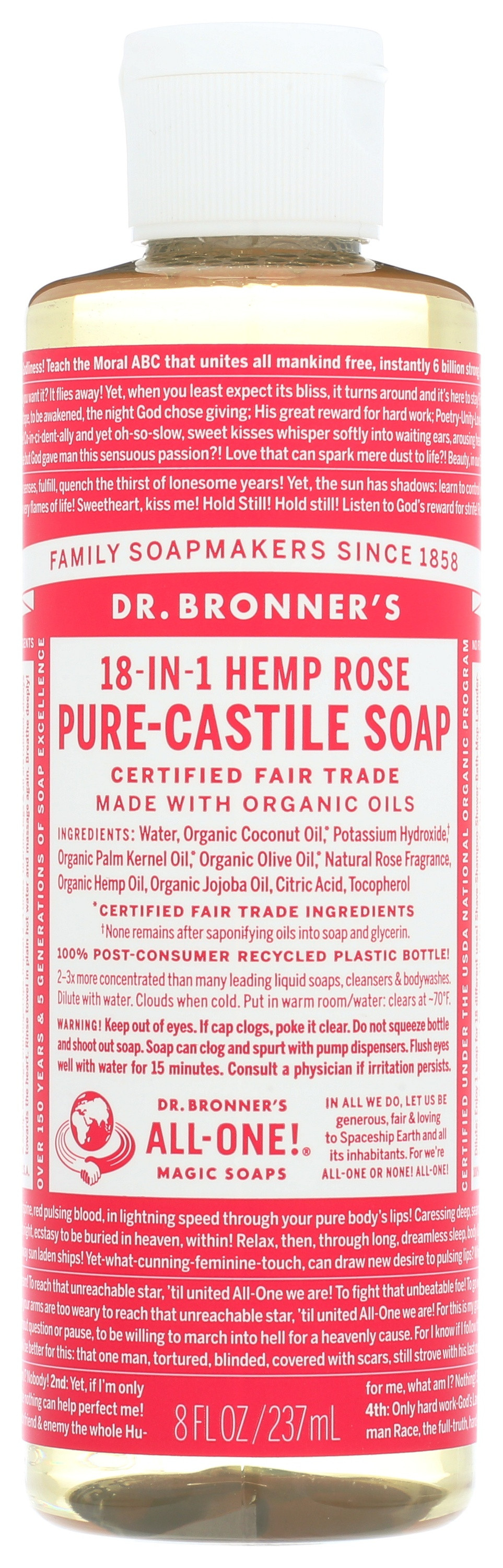 Dr. Bronner's Organic Hemp Pure Castile Soap, Rose