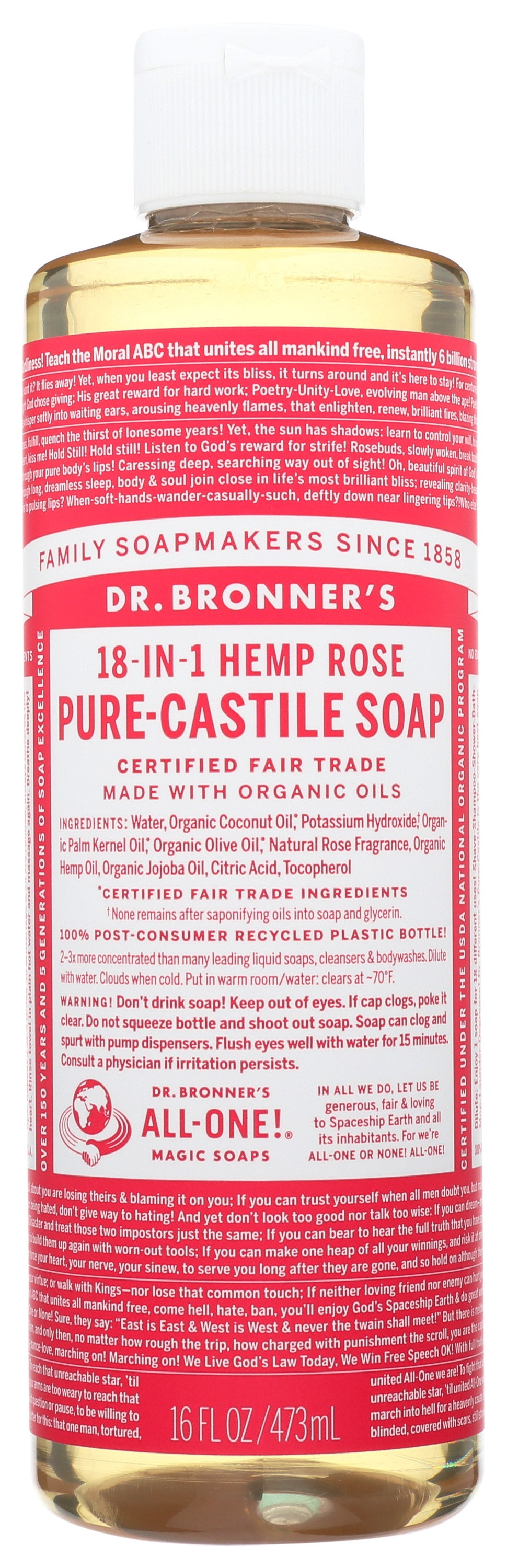 Dr. Bronner's Organic Hemp Pure Castile Soap, Rose