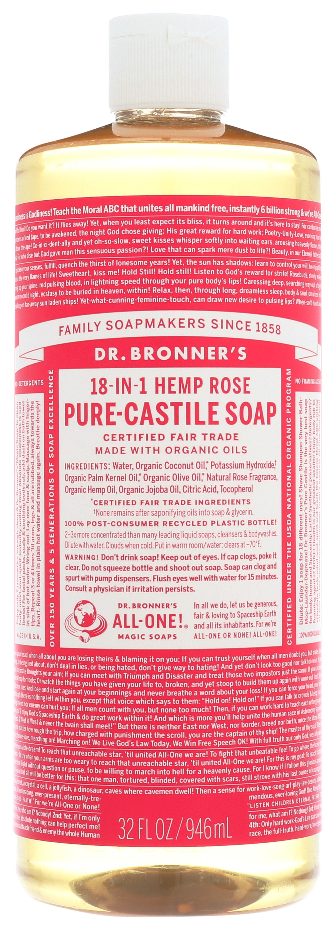 Dr. Bronner's Organic Hemp Pure Castile Soap, Rose