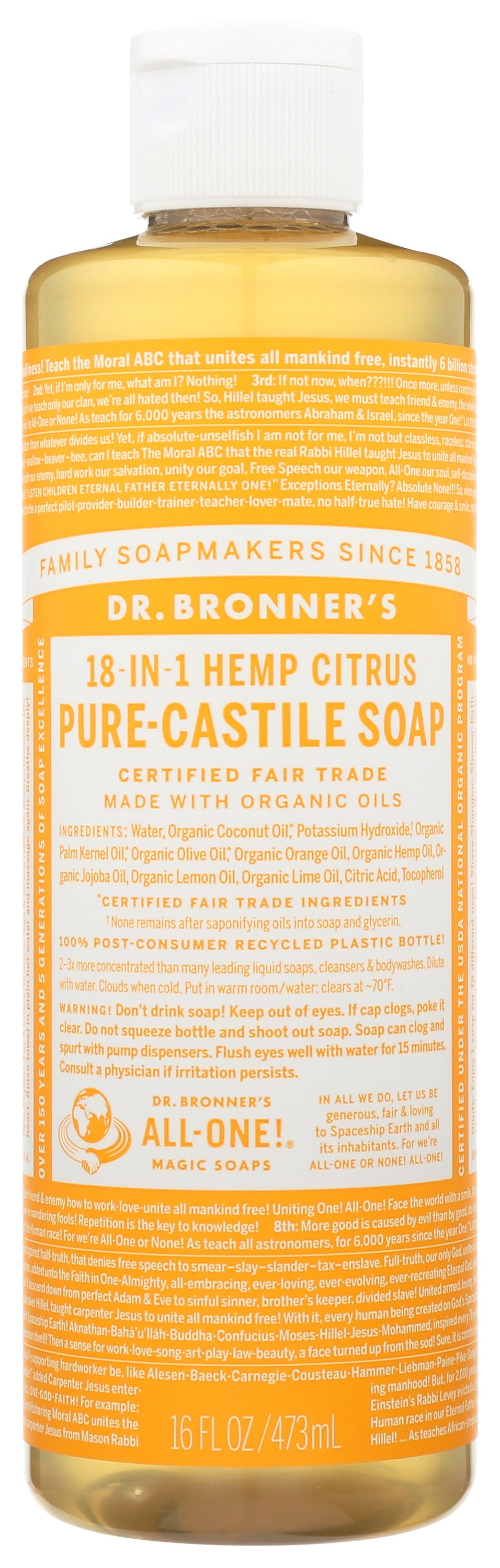 Dr. Bronner's Organic Hemp Pure Castile Soap, Citrus