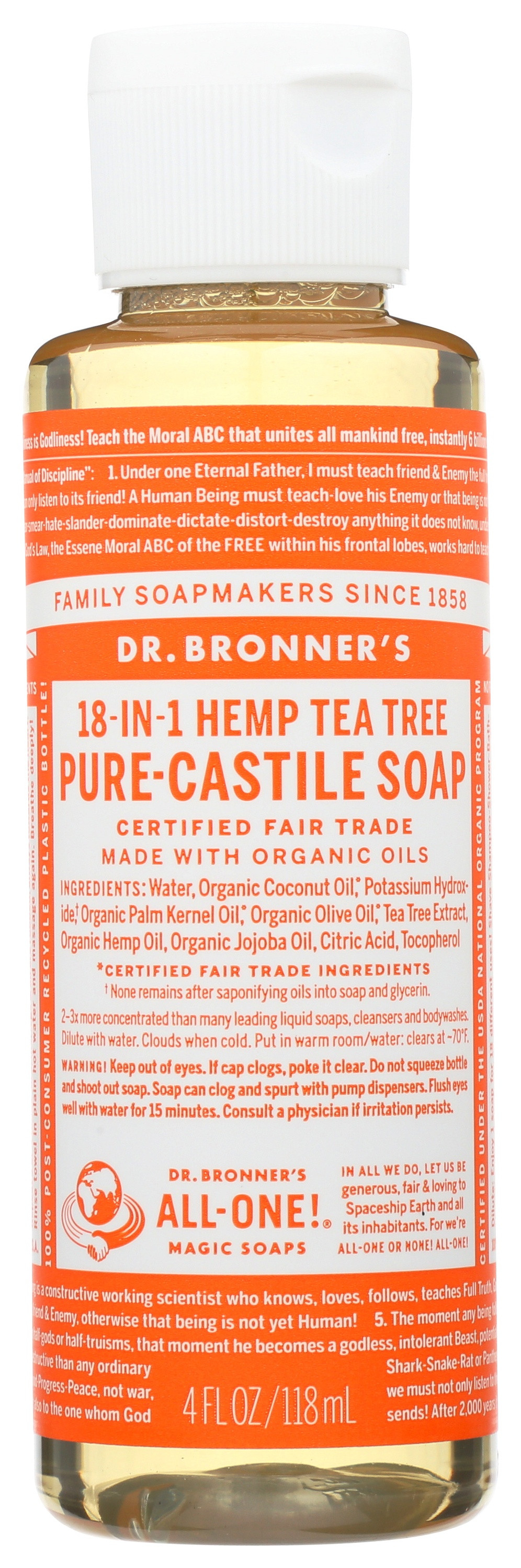 Dr. Bronner's Organic Hemp Pure Castile Soap, Tea Tree