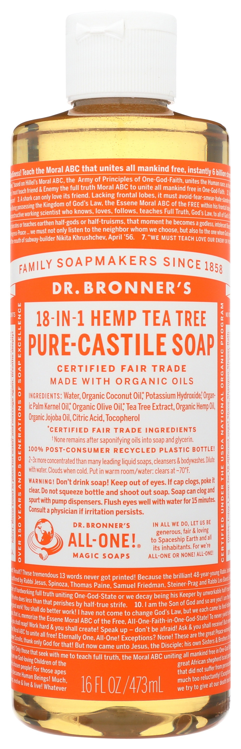 Dr. Bronner's Organic Hemp Pure Castile Soap, Tea Tree