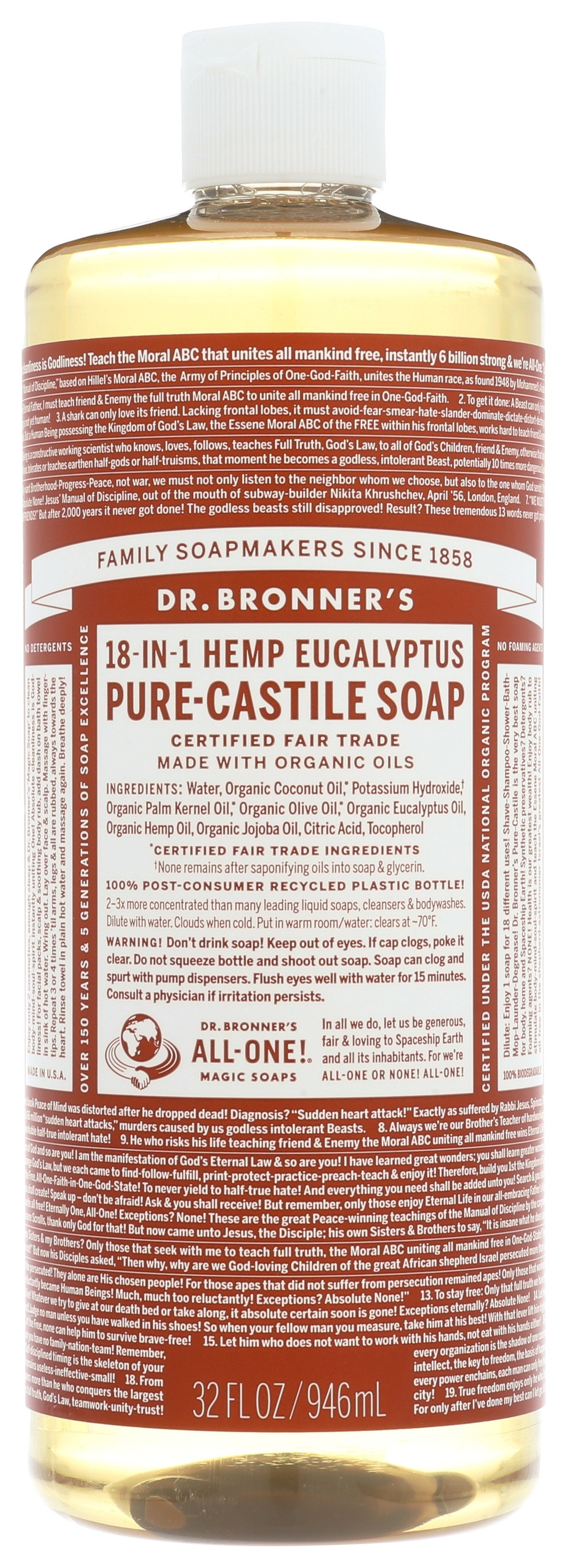 Dr. Bronner's Organic Hemp Pure Castile Soap, Eucalyptus