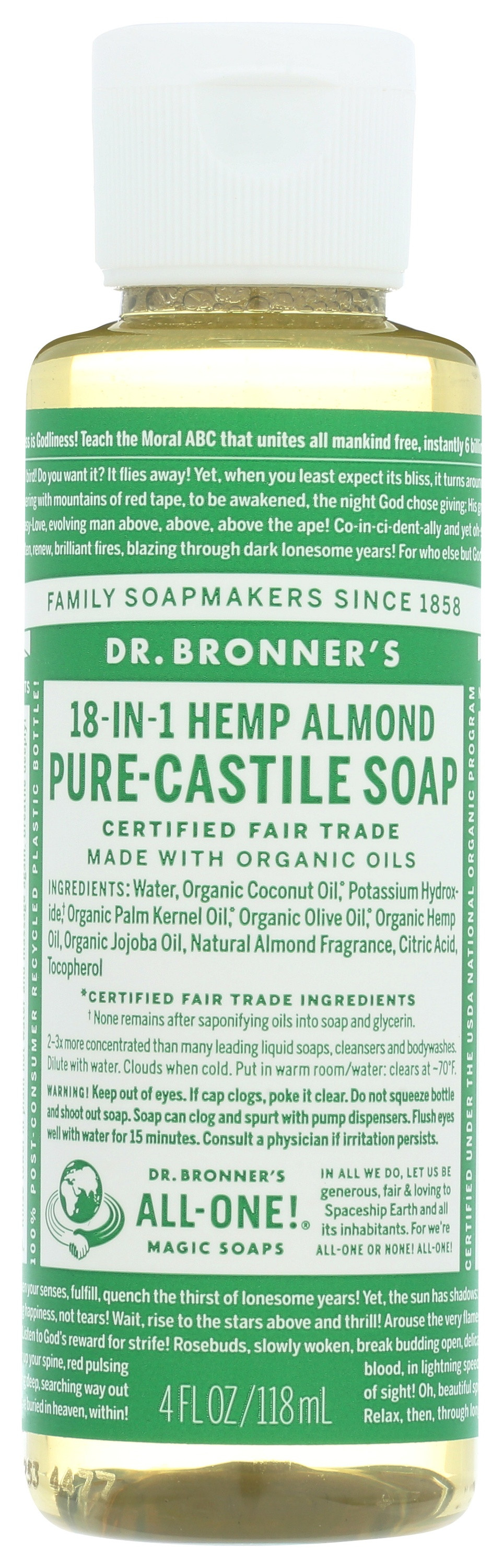 Dr. Bronner's Organic Hemp Pure Castile Soap, Almond