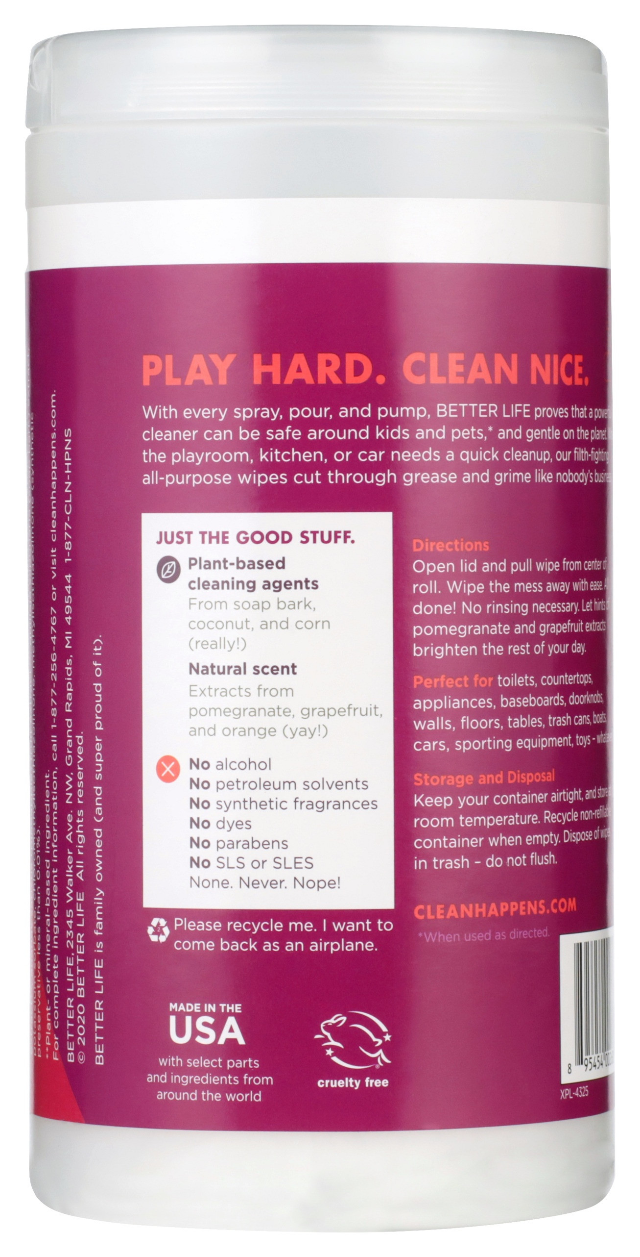 Better Life Cleaning Wipes, Pomegranate