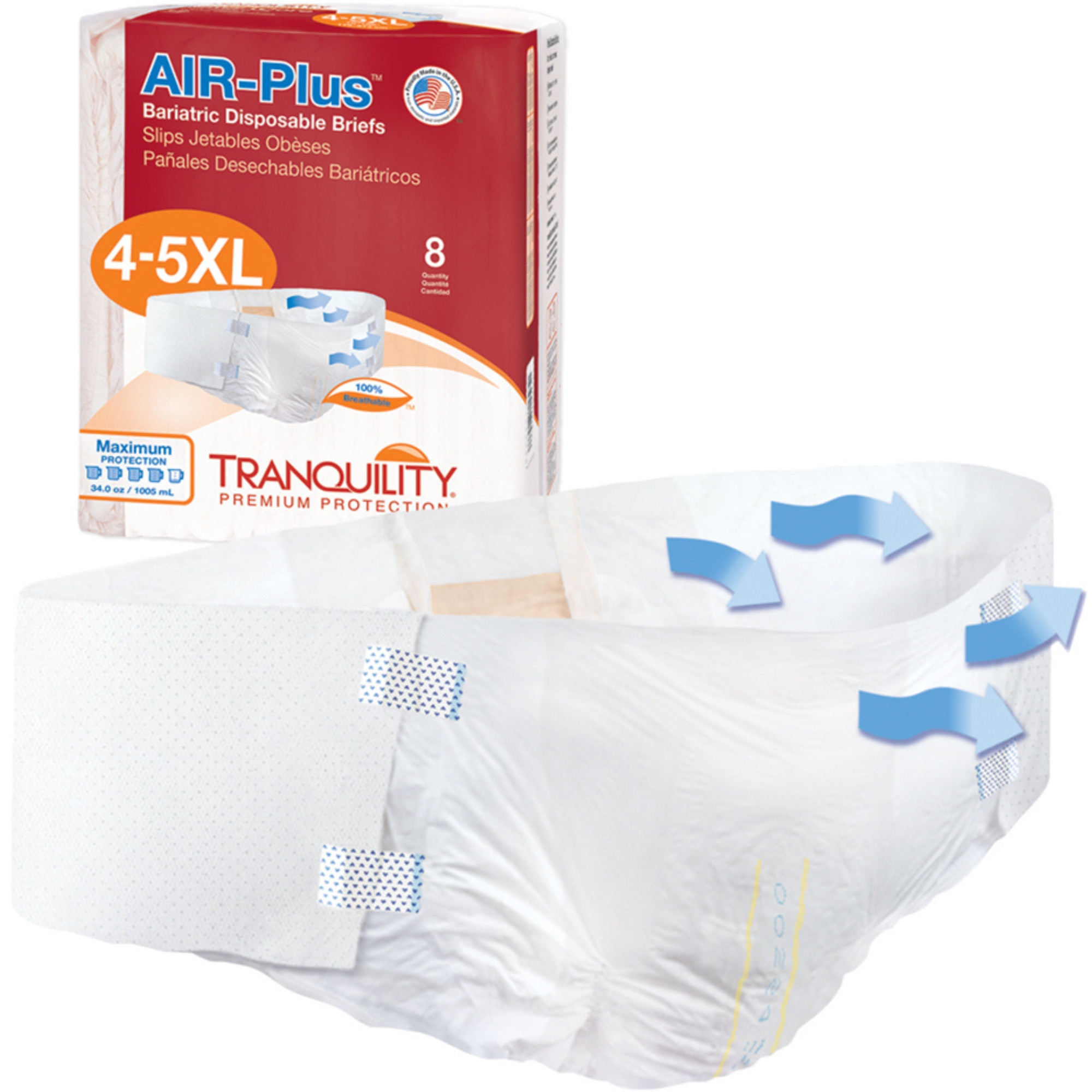 Tranquility Air-Plus Bariatric Breathable Disposable Briefs with Tabs, Maximum Absorbency