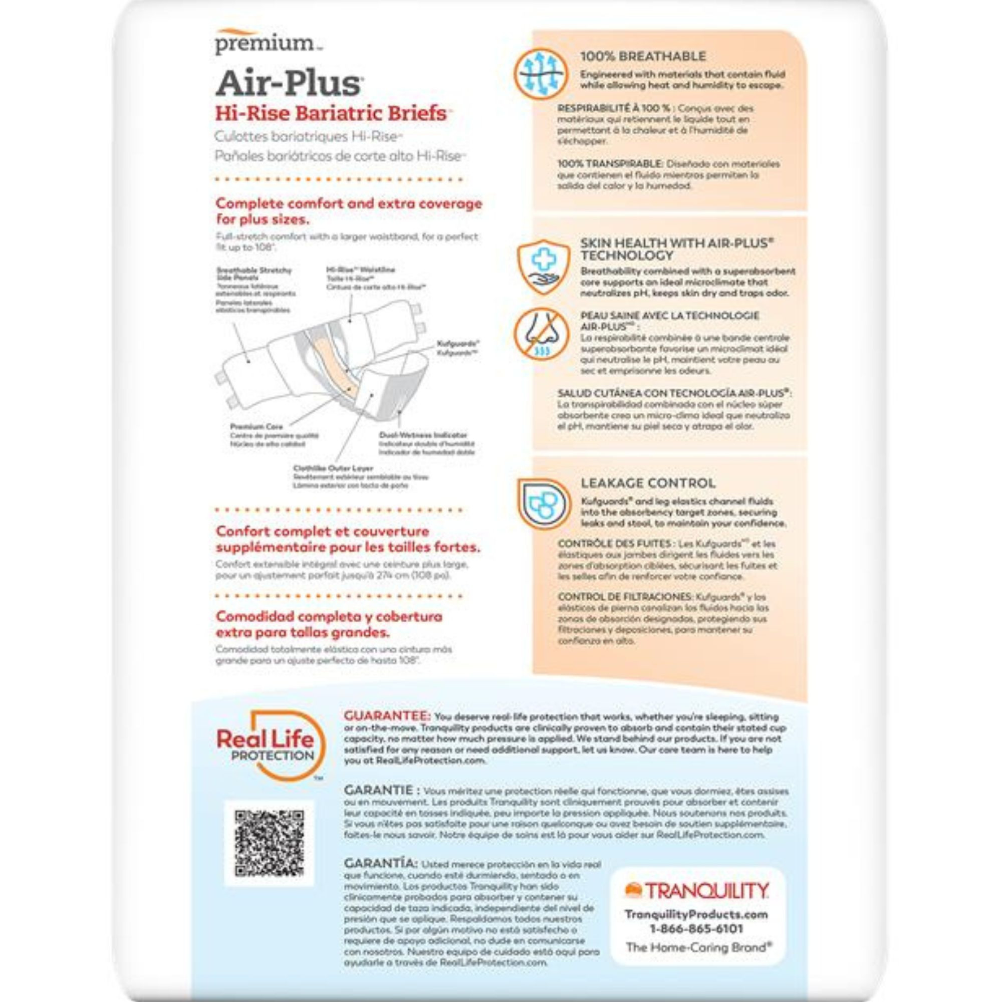 Tranquility Air-Plus Bariatric Breathable Disposable Briefs with Tabs, Maximum Absorbency