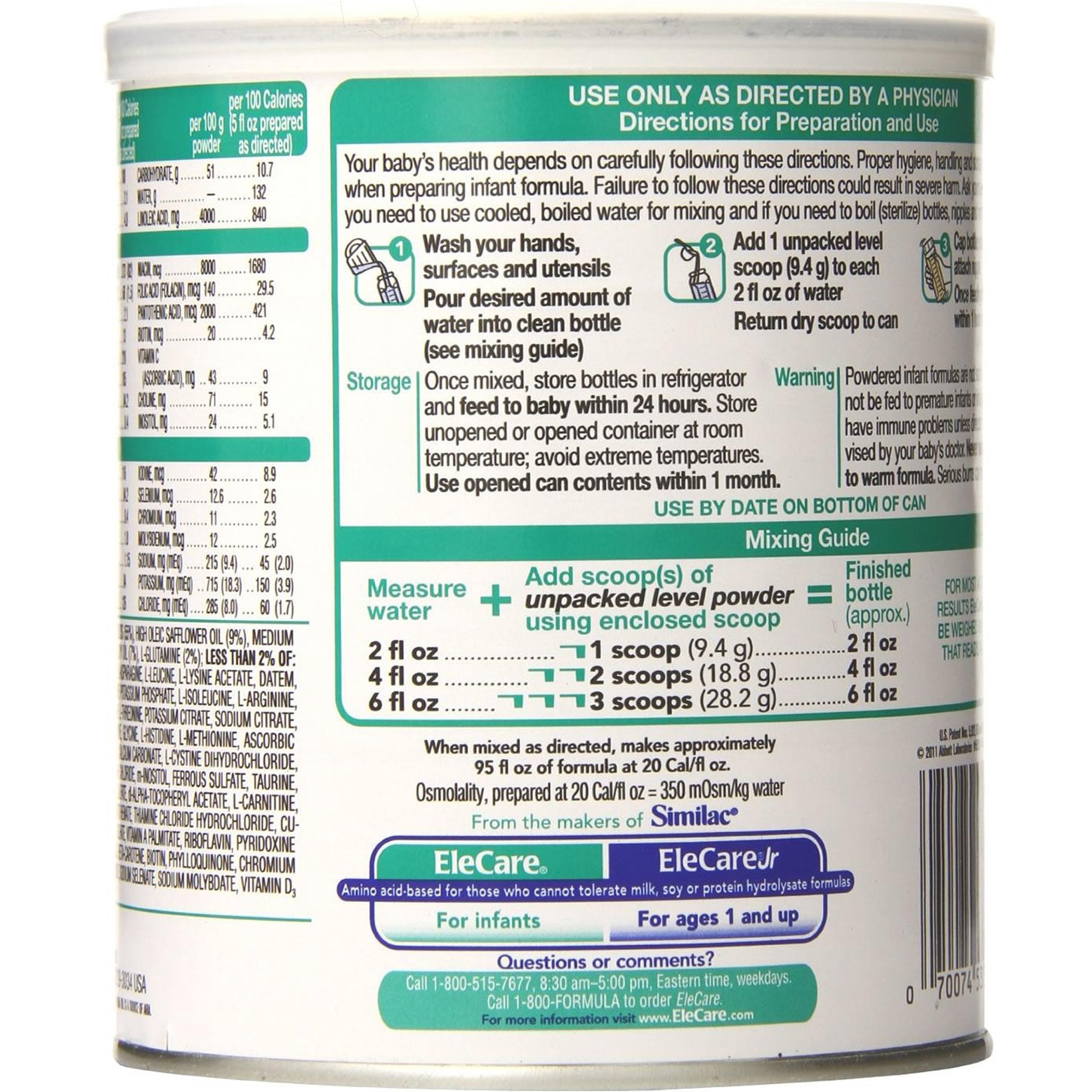 EleCare Hypoallergenic Amino Acid Based Powder Infant Formula with Iron