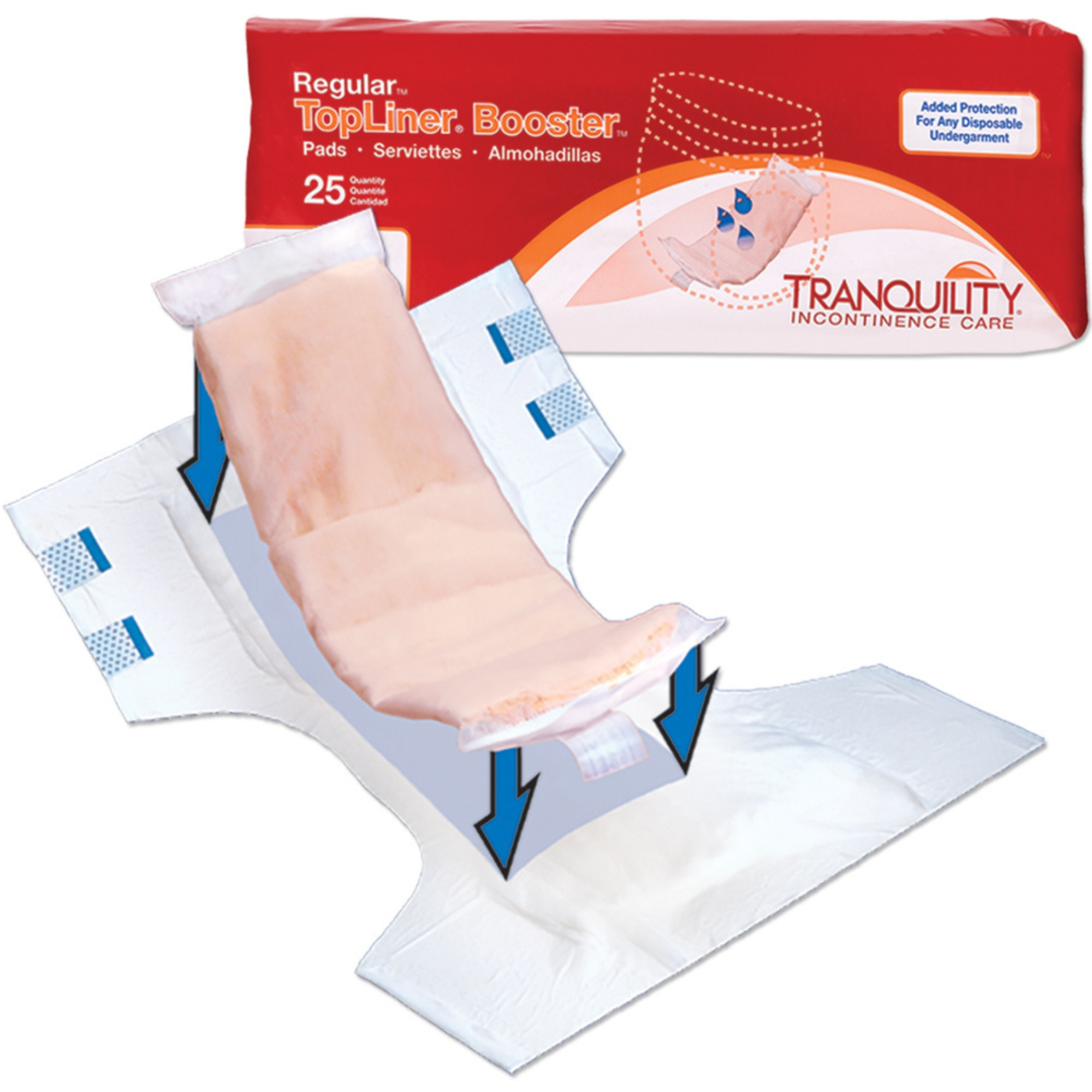 Tranquility TopLiner Disposable Booster Pads with Adhesive Strip, Maximum Absorbency