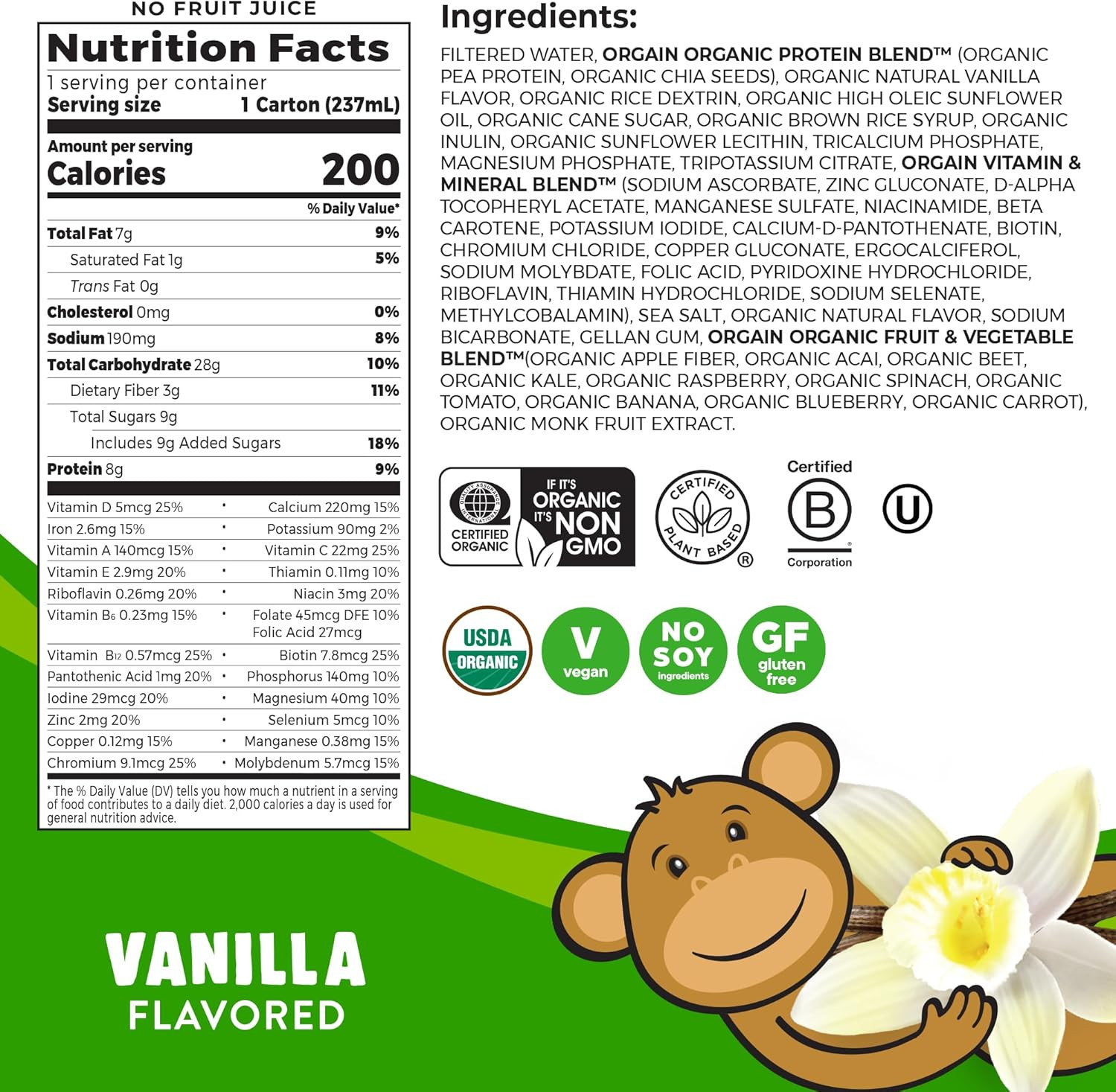 Orgain Kids Plant Protein Organic Nutritional Shake, Vanilla
