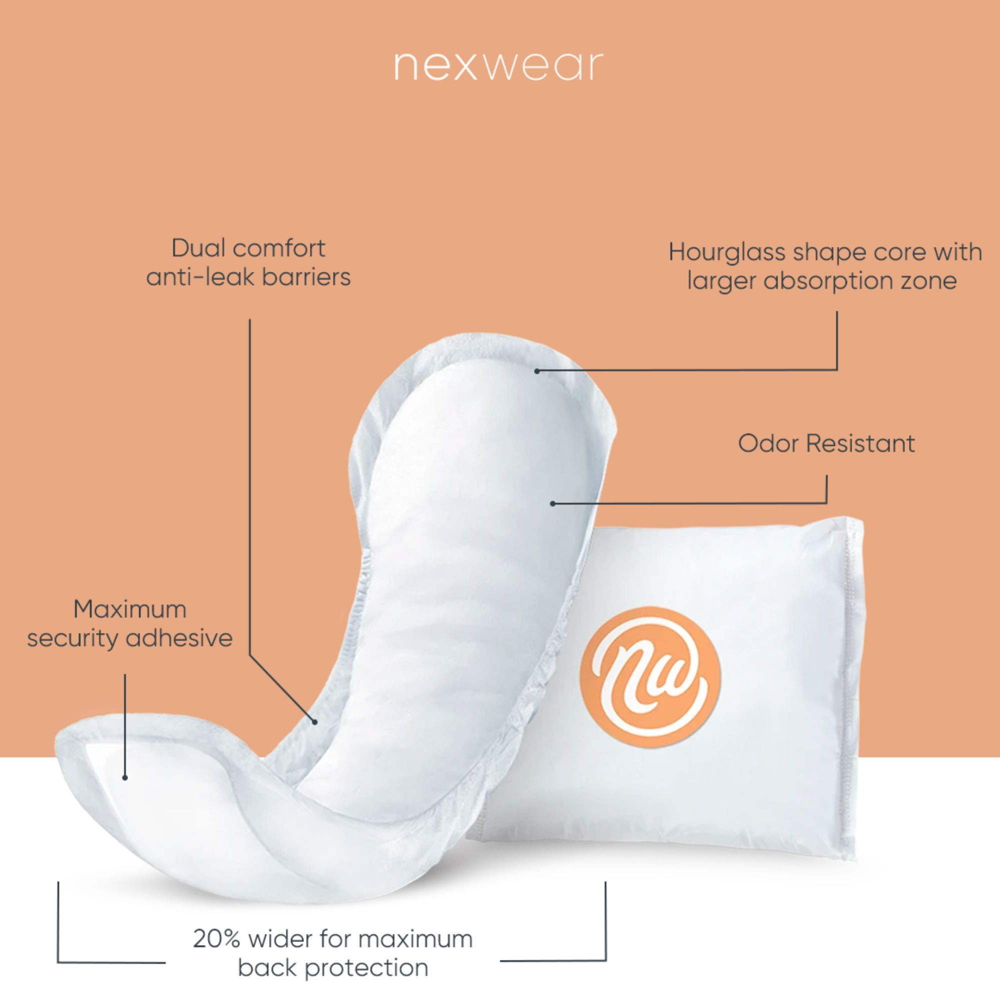 Nexwear Incontinence Pad, Moderate Absorbency