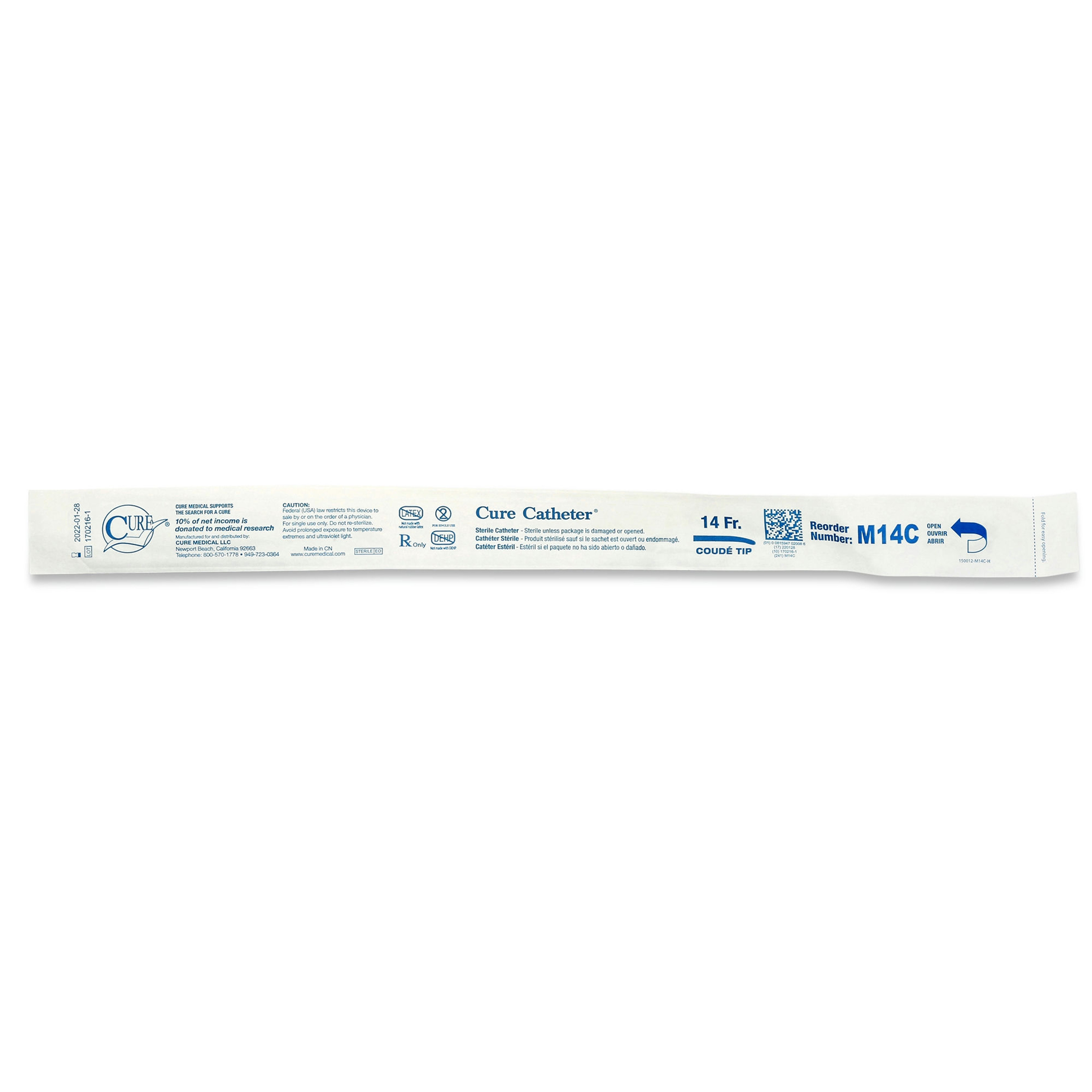Cure Urethral Catheter, Unissex, Coude Tip, Uncoated PVC, 16"