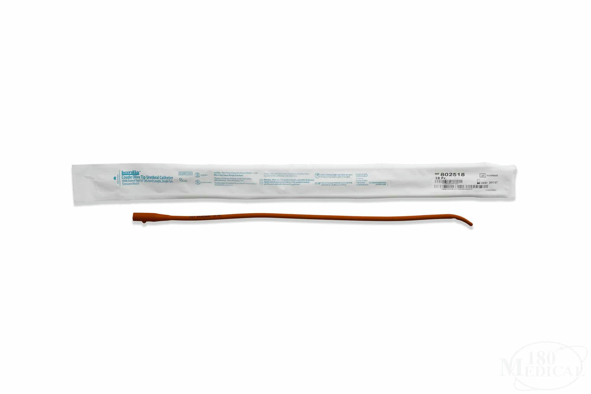 Bard Red Rubber Coude Tip Intermittent Catheter, 16" Length