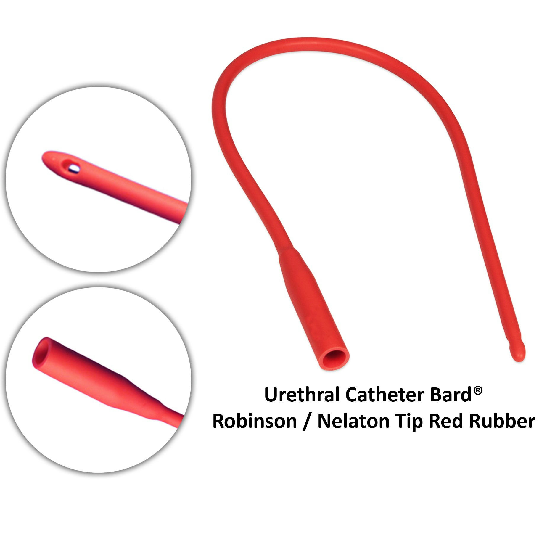 Bard Red Rubber Nelaton Tip Intermittent Catheter, 16" Length