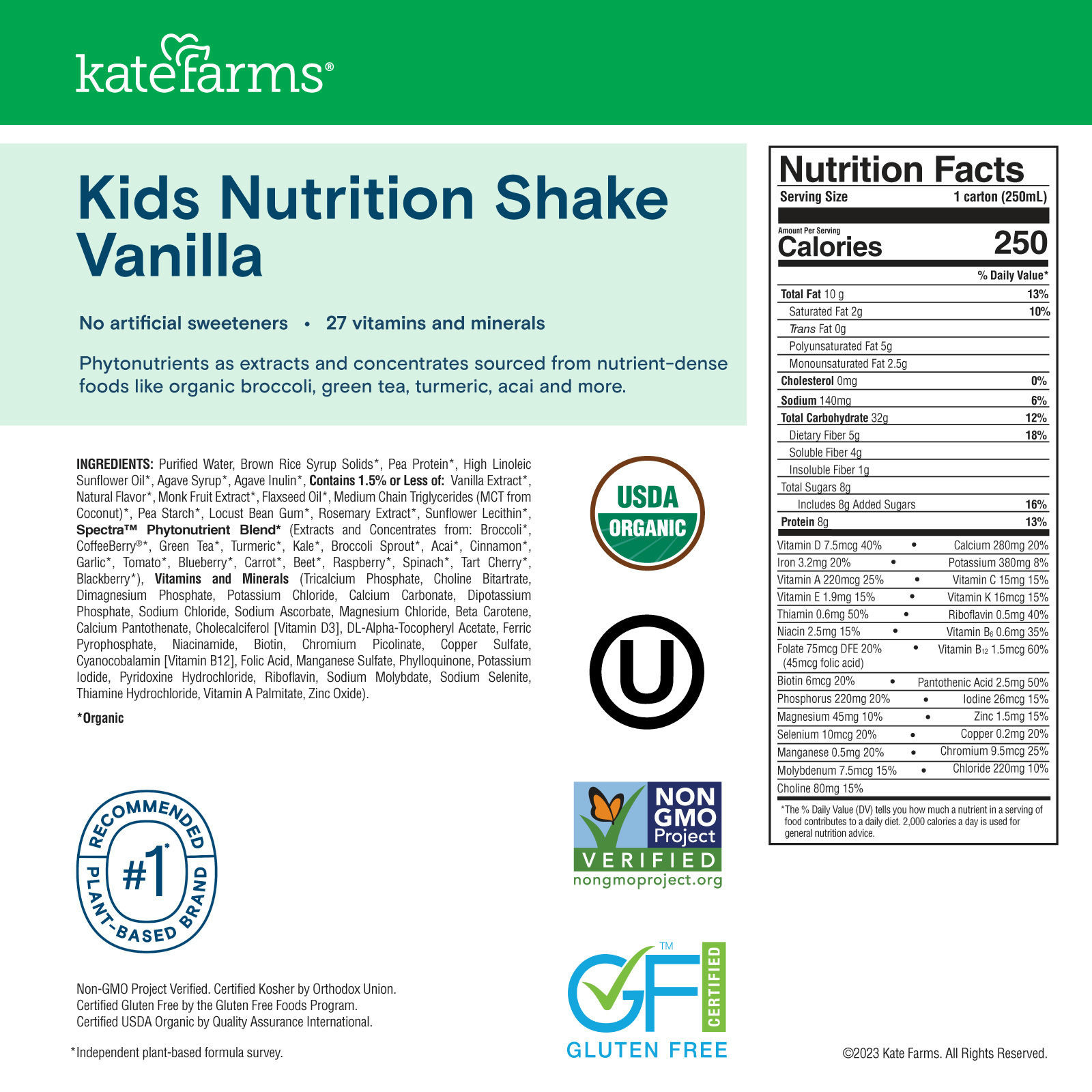 Kate Farms Pediatric Nutrition Shake, 8.45 oz.