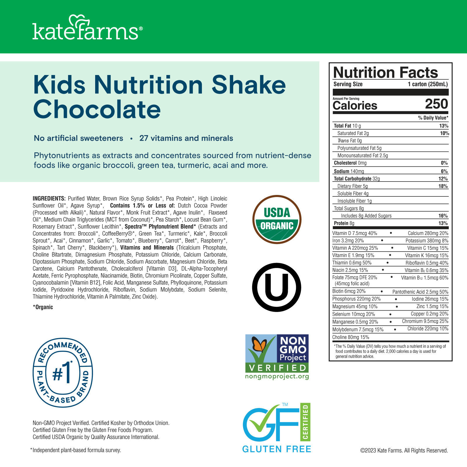 Kate Farms Pediatric Nutrition Shake, 8.45 oz.