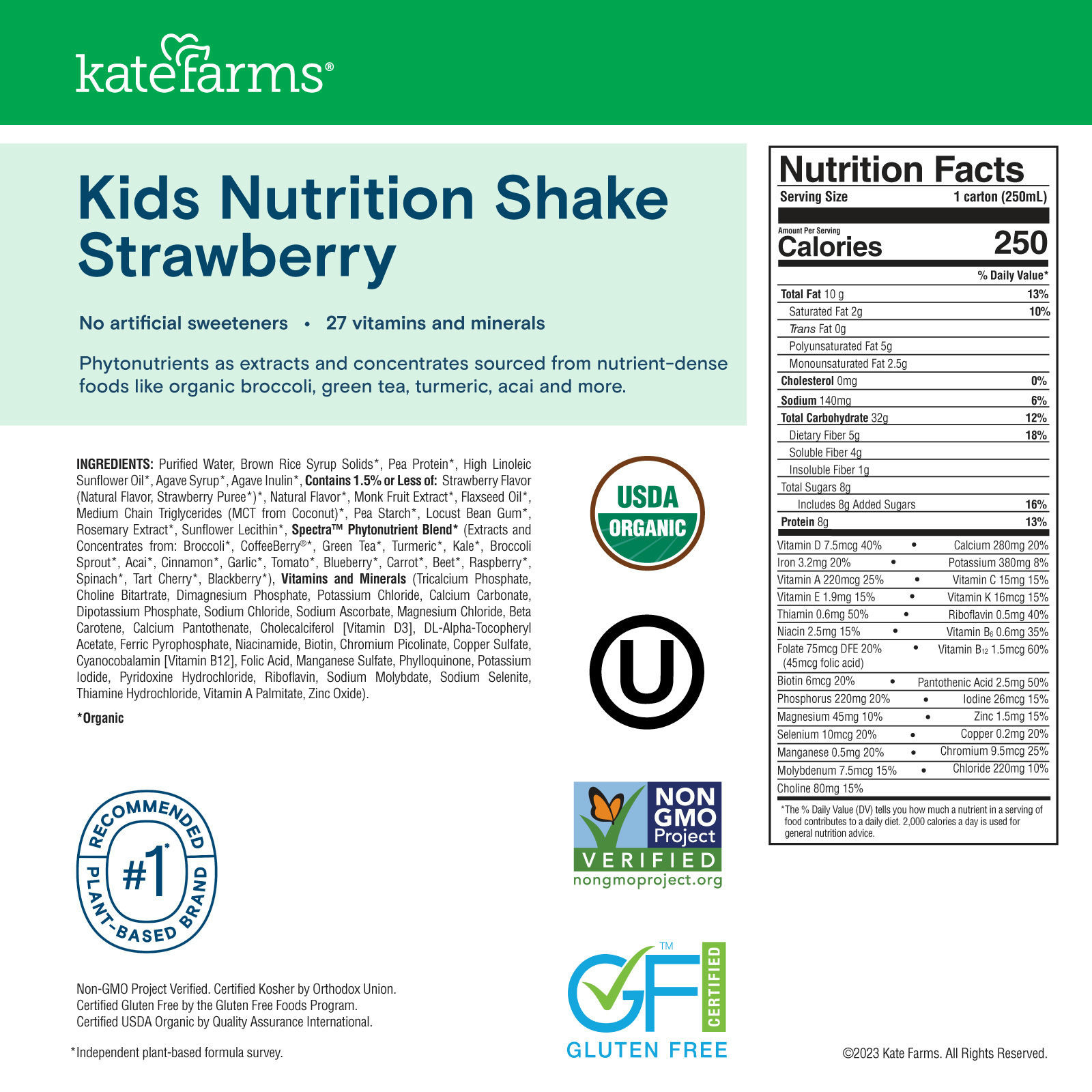 Kate Farms Pediatric Nutrition Shake, 8.45 oz.