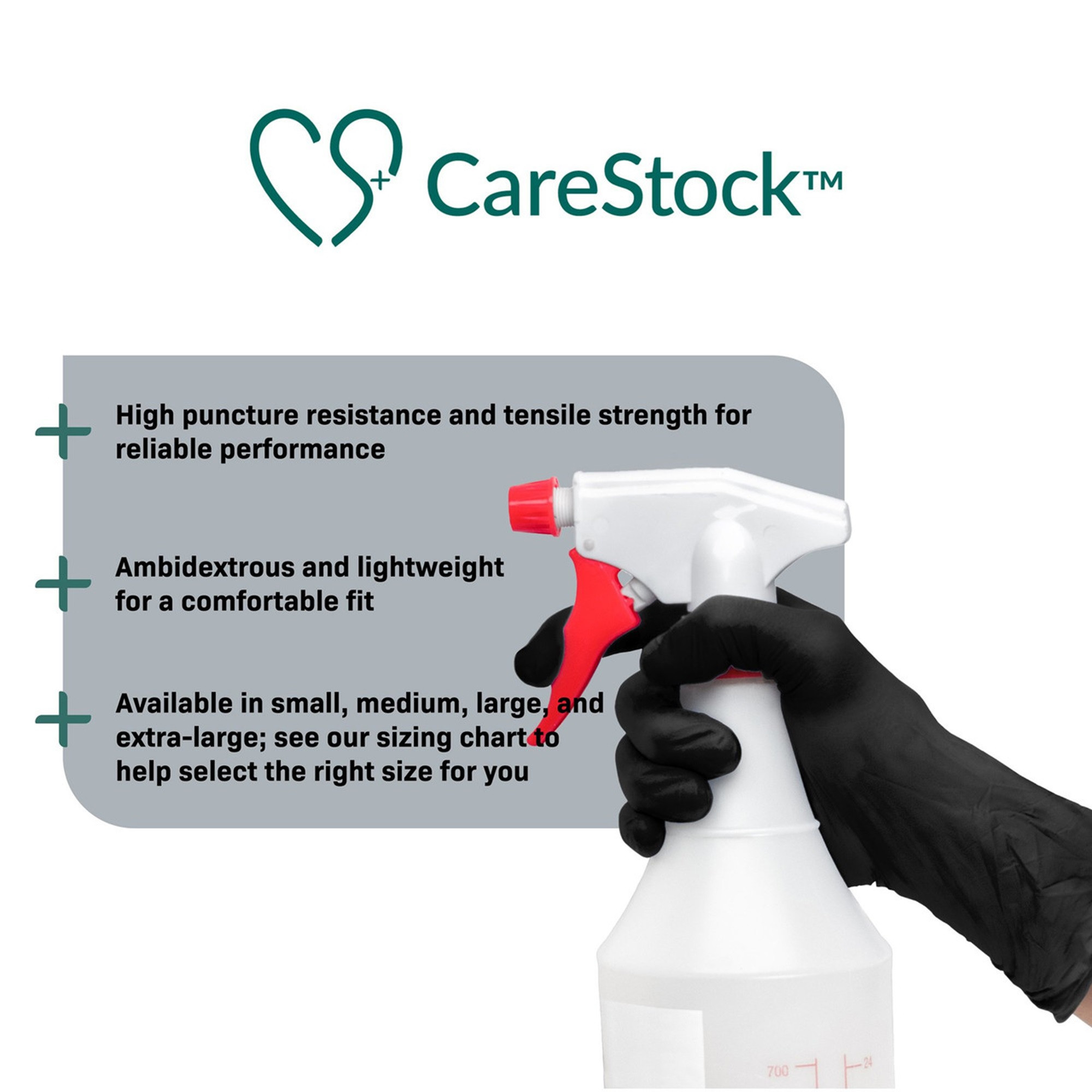 CareStock Black Nitrile Exam Gloves