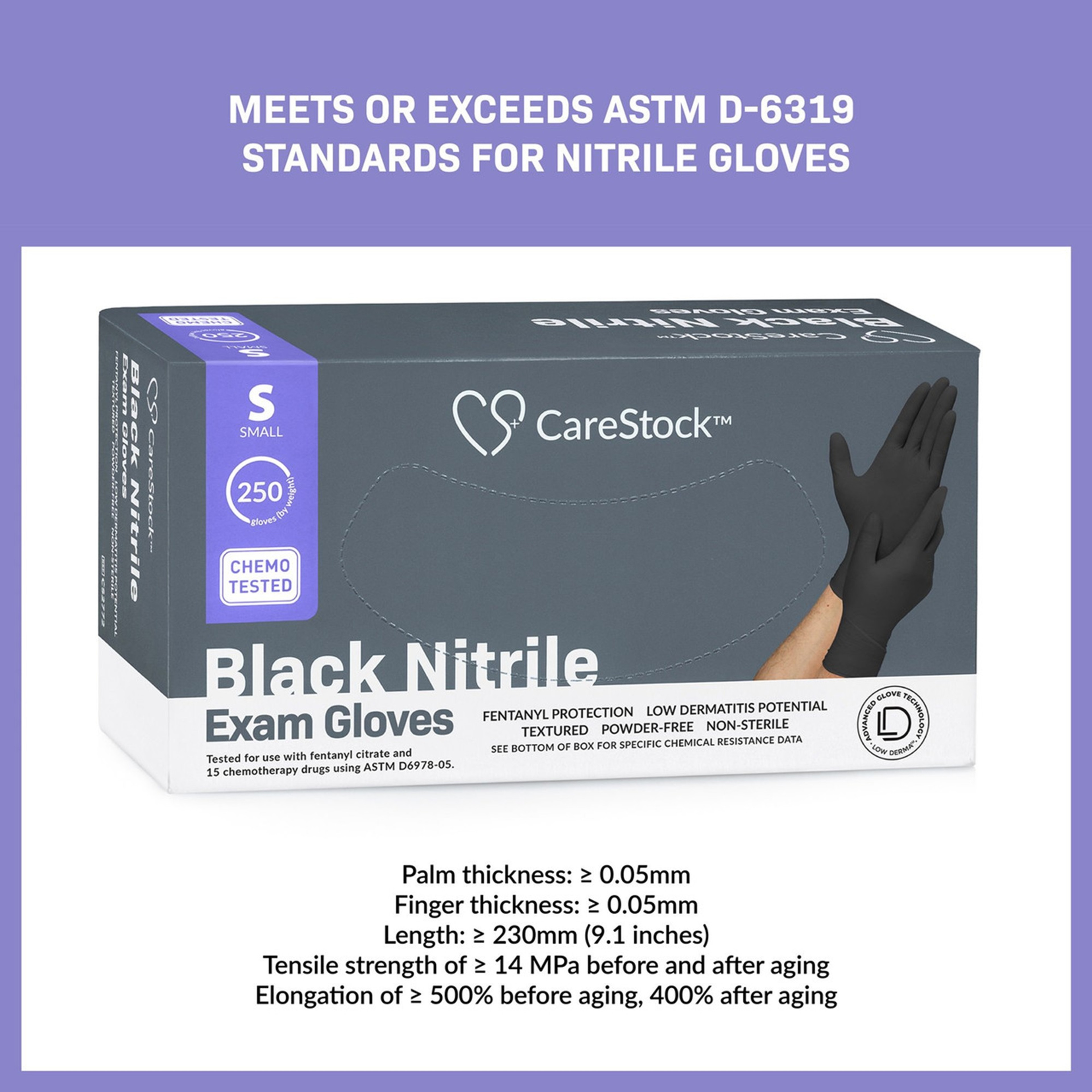 CareStock Black Nitrile Exam Gloves