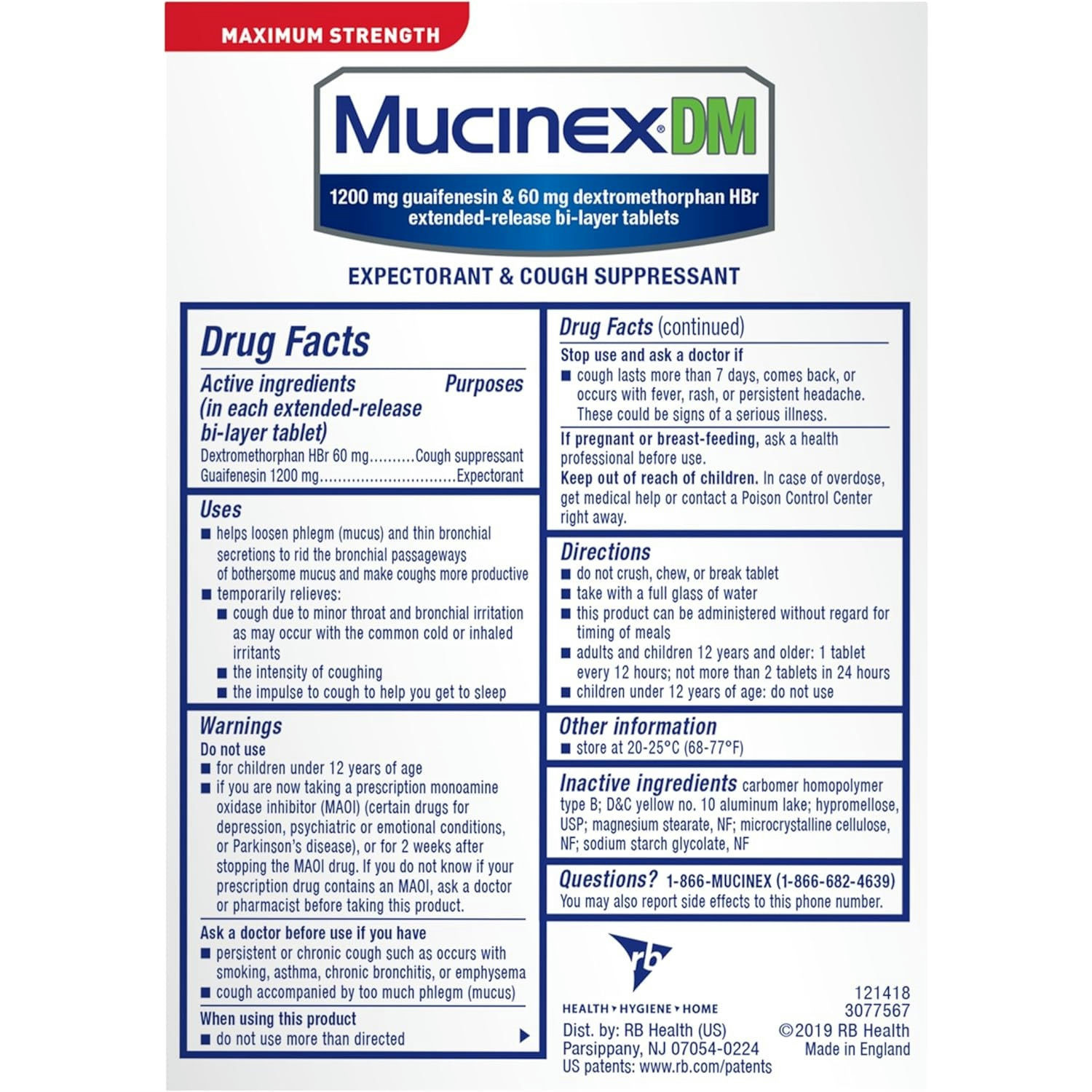Mucinex DM Maximum Strength Expectorant and Cough Suppressant