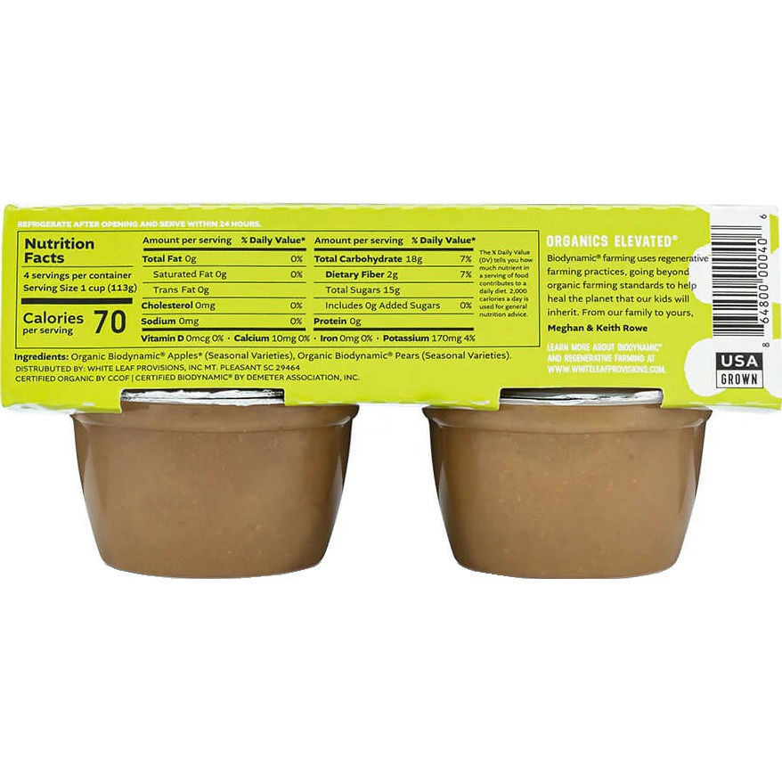 White Leaf Provisions Biodynamic Apple and Pear Sauce