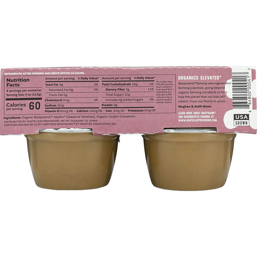 White Leaf Provisions Biodynamic Apple Sauce with Cinnamon
