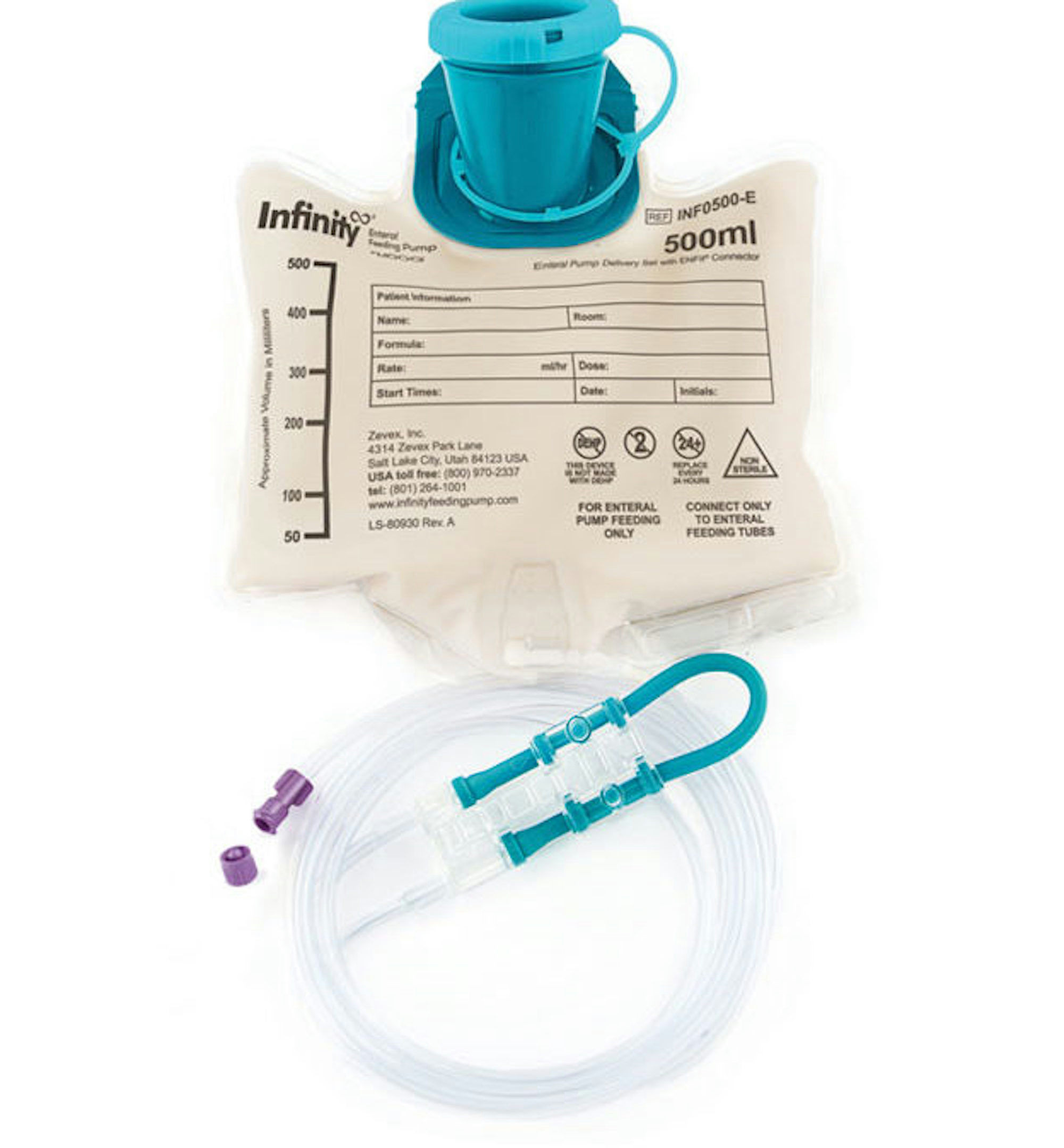 Zevex Infinity Feeding Pump Bag Set with EnFit Connector