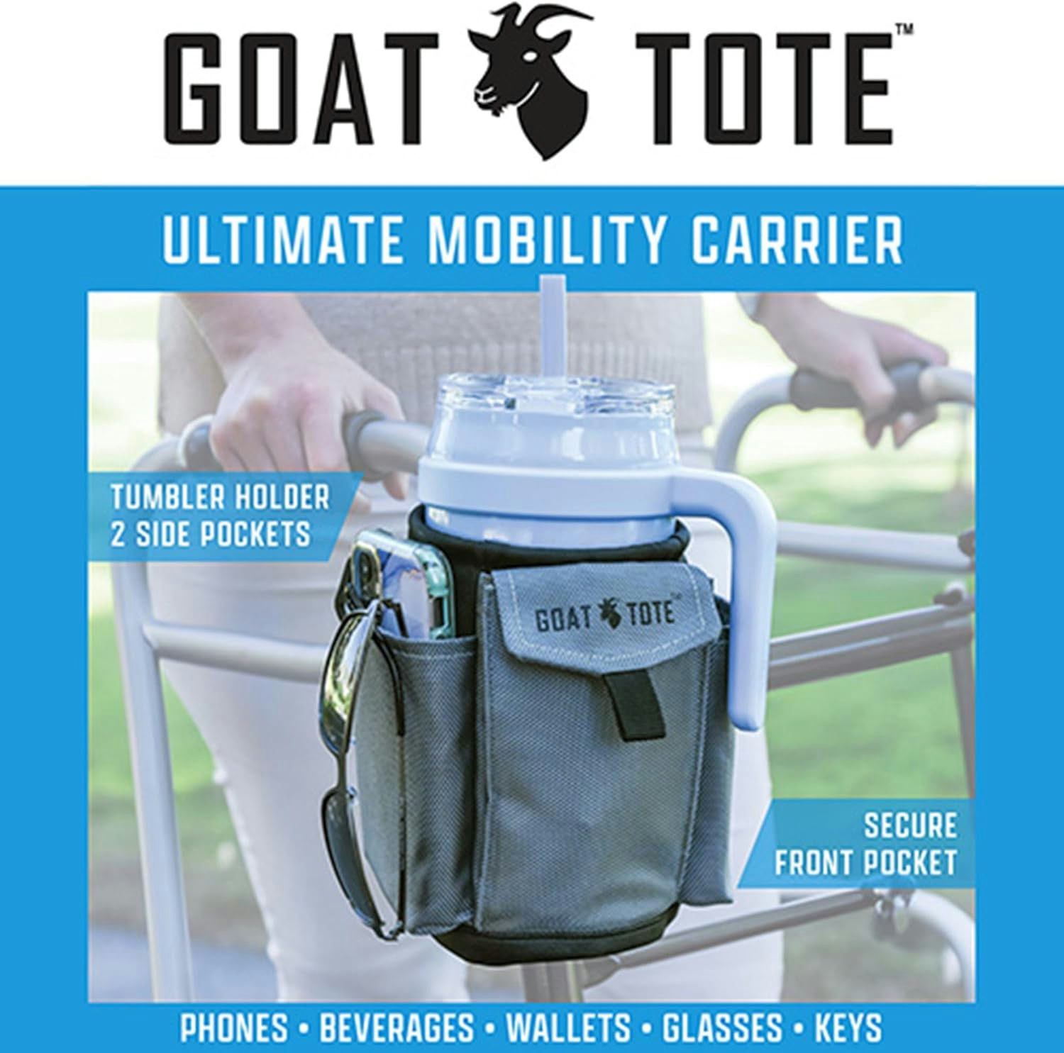 Goat Tote Mobility Tote Bag and Cup Holder