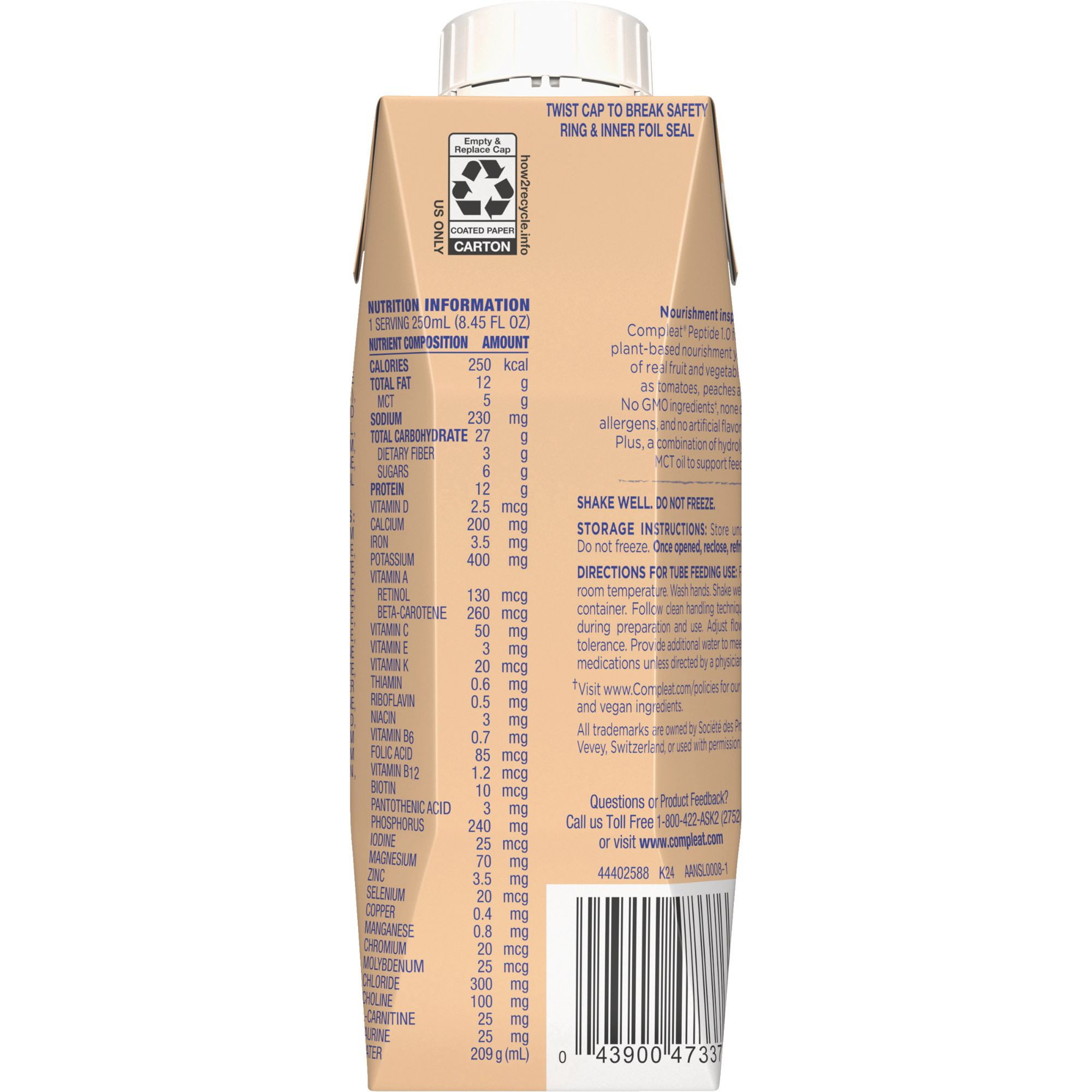 Compleat Peptide 1.0 Nutritionally Complete Tube Feeding Formula